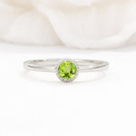 Minimalist Round Cut Bezel Set Solitaire Peridot Engagement Ring - Additional view