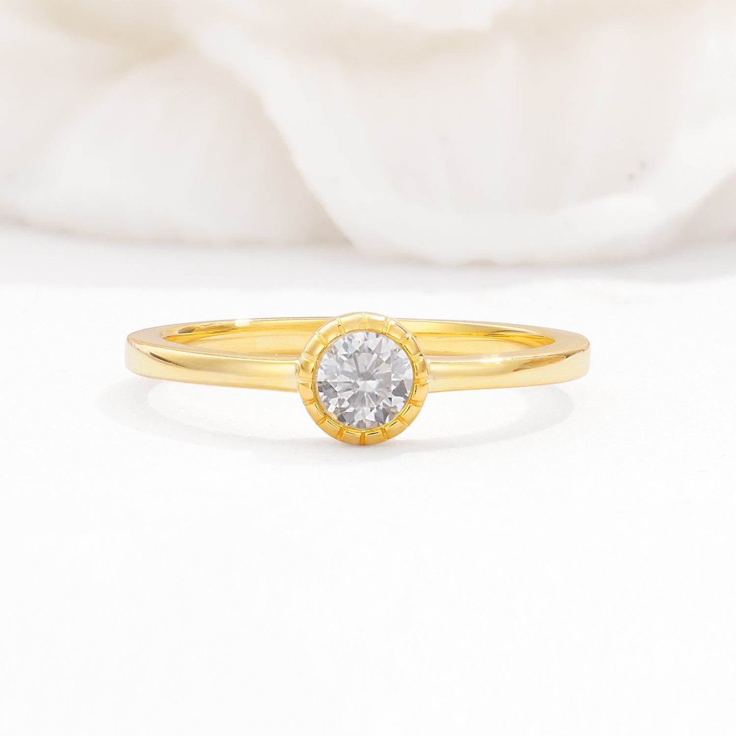Minimalist Round Cut Bezel Set Solitaire Moissanite Engagement Ring - Additional view