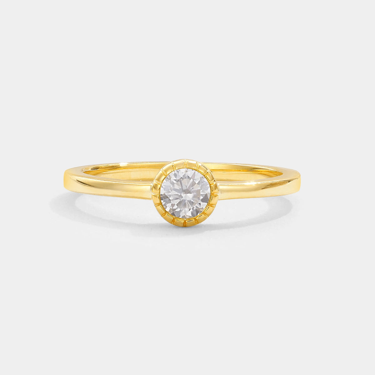 Minimalist Round Cut Bezel Set Solitaire Moissanite Engagement Ring