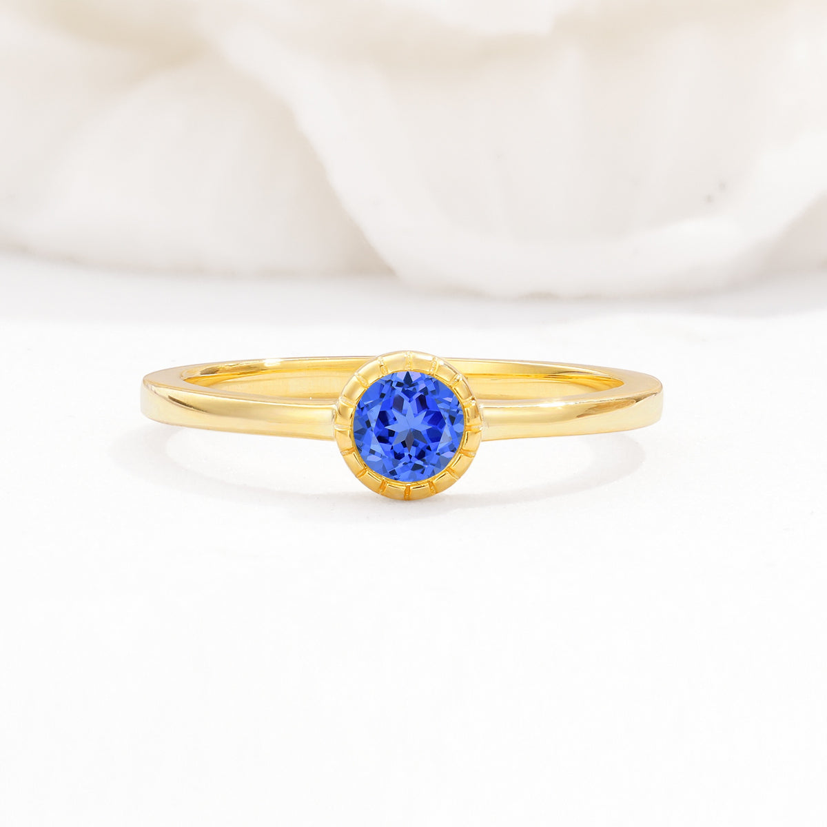 Minimalist Round Cut Bezel Set Solitaire Sapphire Engagement Ring - Additional view