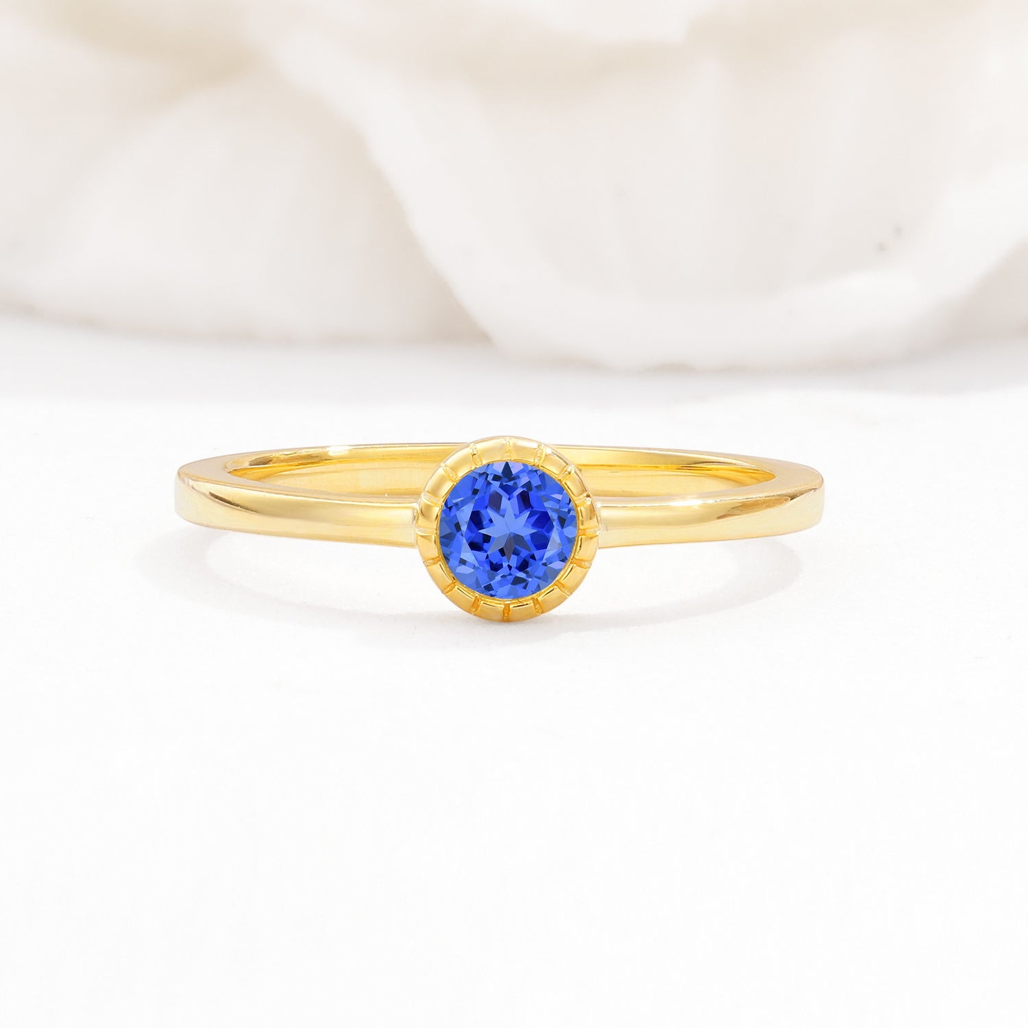 Minimalist Round Cut Bezel Set Solitaire Sapphire Engagement Ring - Additional view