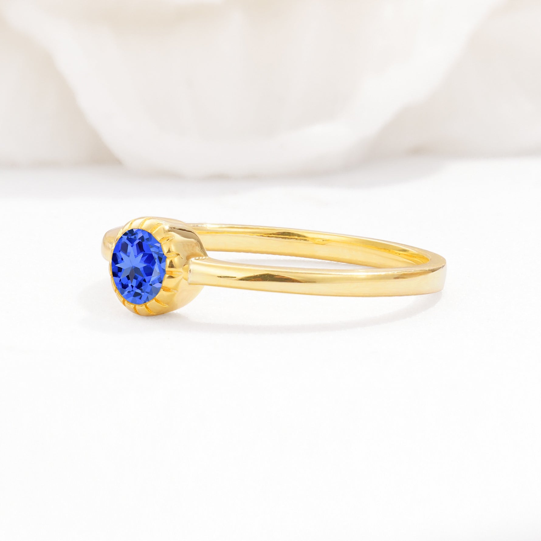 Minimalist Round Cut Bezel Set Solitaire Sapphire Engagement Ring - Additional view