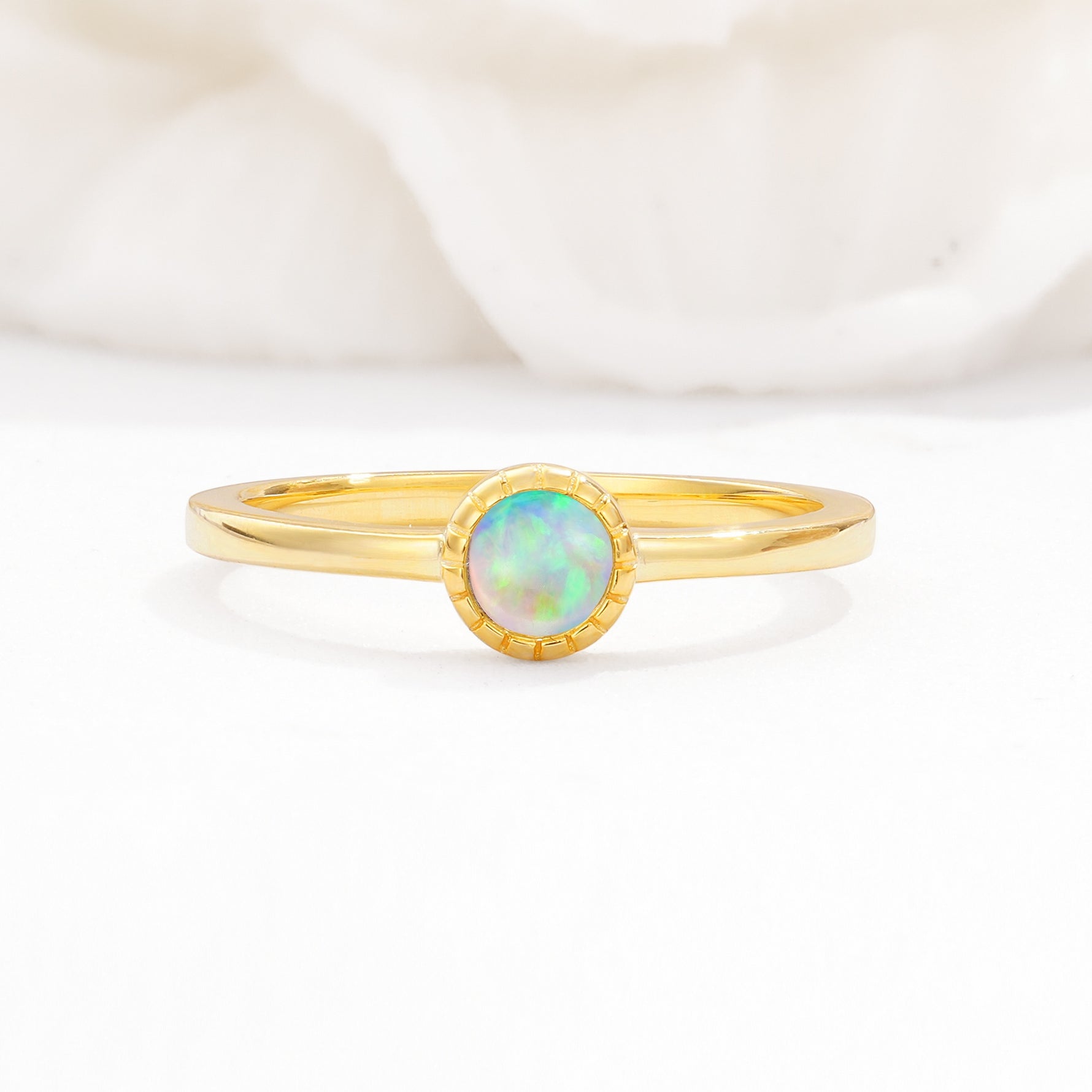 Minimalist Round Cut Bezel Set Solitaire Fire Opal Engagement Ring - Additional view