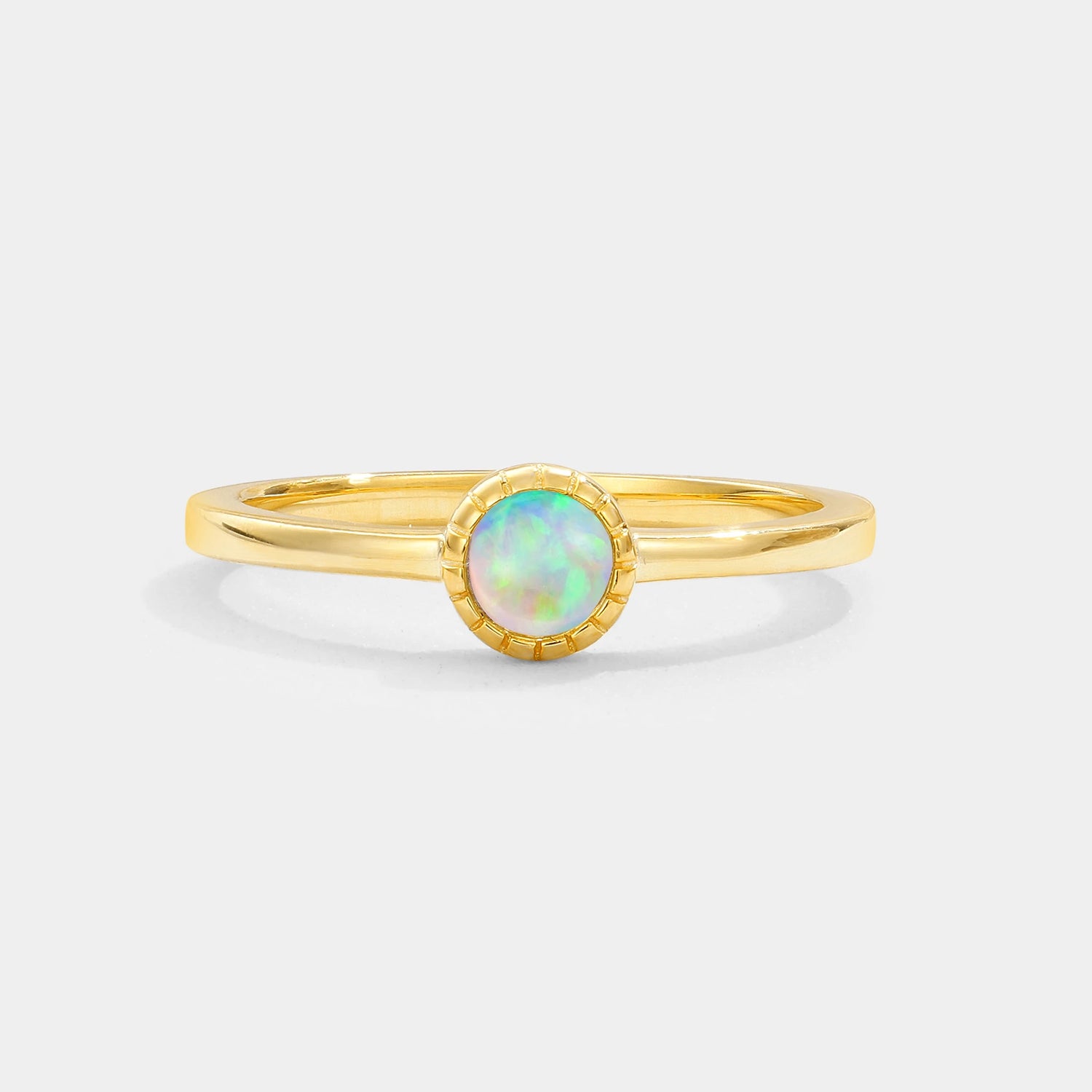 Minimalist Round Cut Bezel Set Solitaire Fire Opal Engagement Ring
