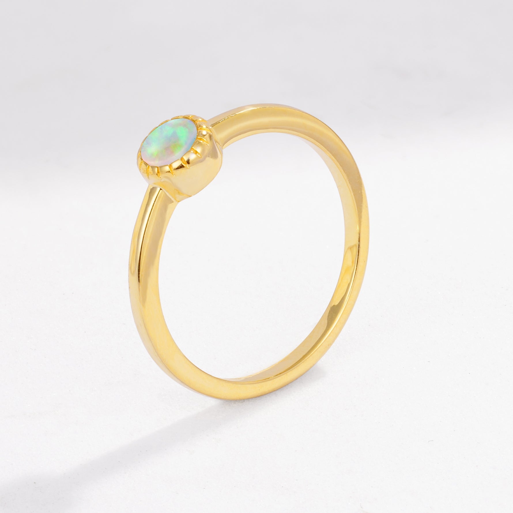 Minimalist Round Cut Bezel Set Solitaire Fire Opal Engagement Ring - Additional view