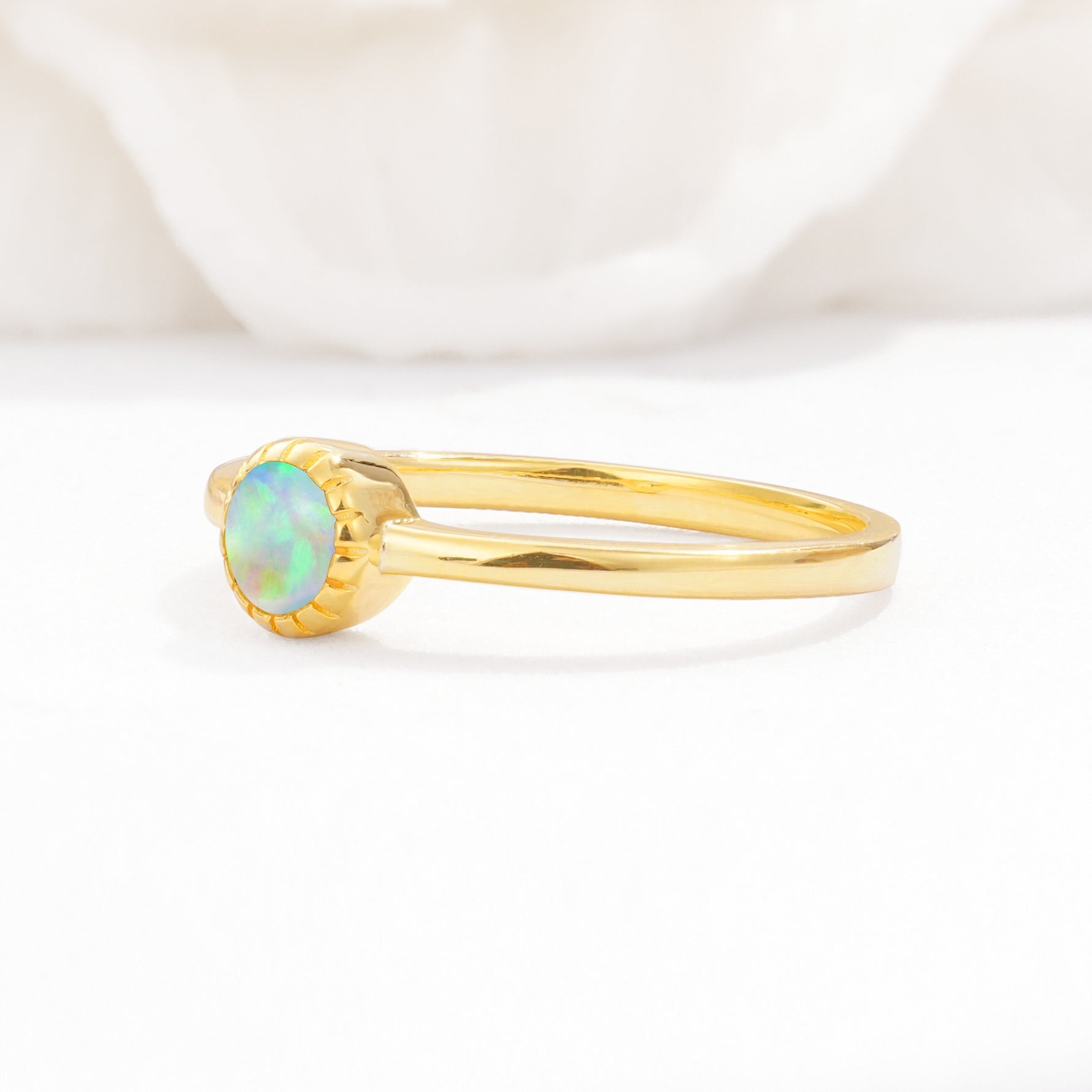 Minimalist Round Cut Bezel Set Solitaire Fire Opal Engagement Ring - Additional view