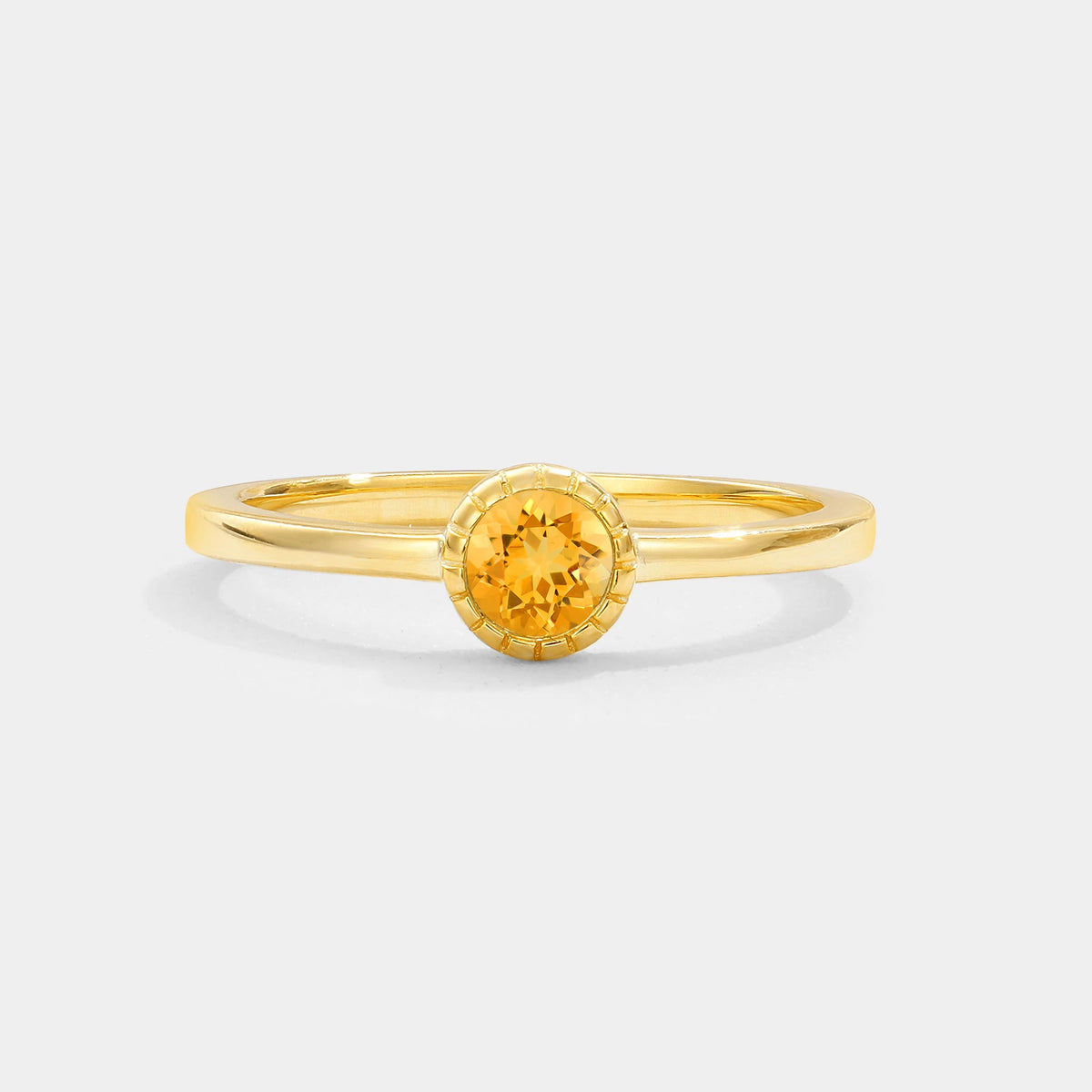 Minimalist Round Cut Bezel Set Solitaire Citrine Engagement Ring