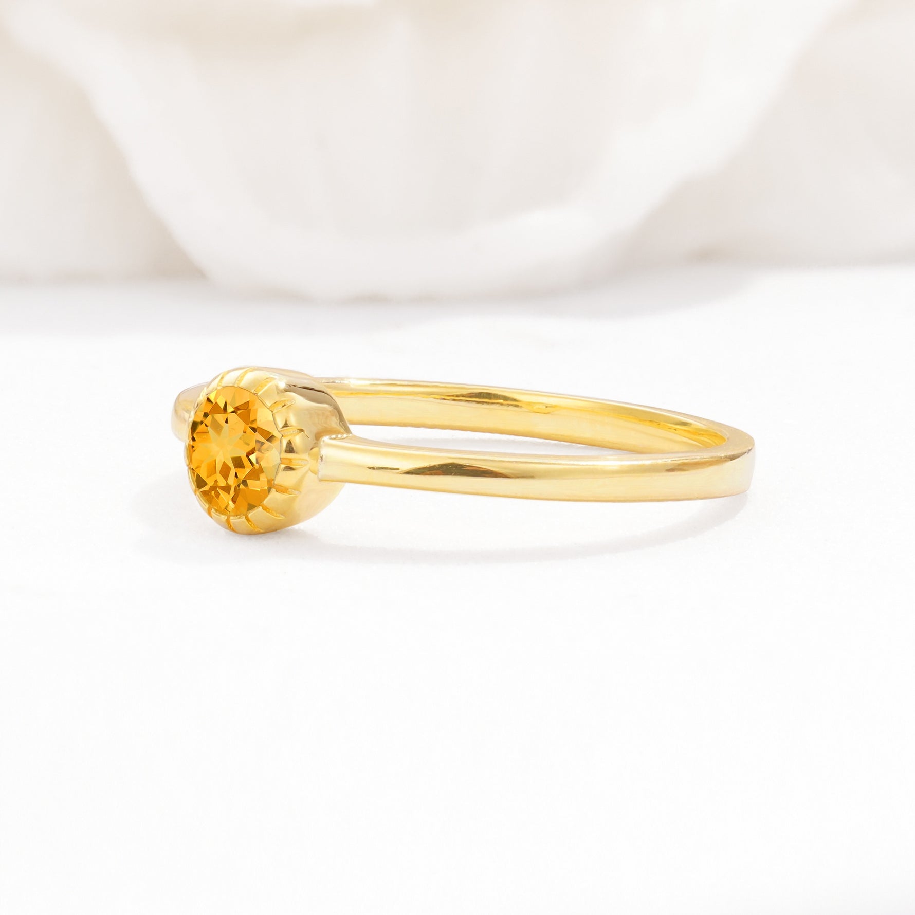 Minimalist Round Cut Bezel Set Solitaire Citrine Engagement Ring - Additional view