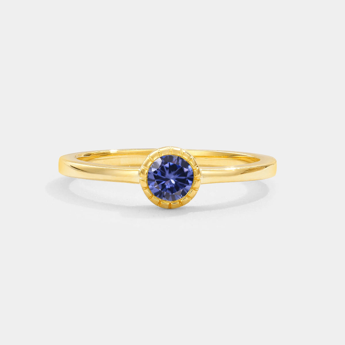 Minimalist Round Cut Bezel Set Solitaire Tanzanite Engagement Ring