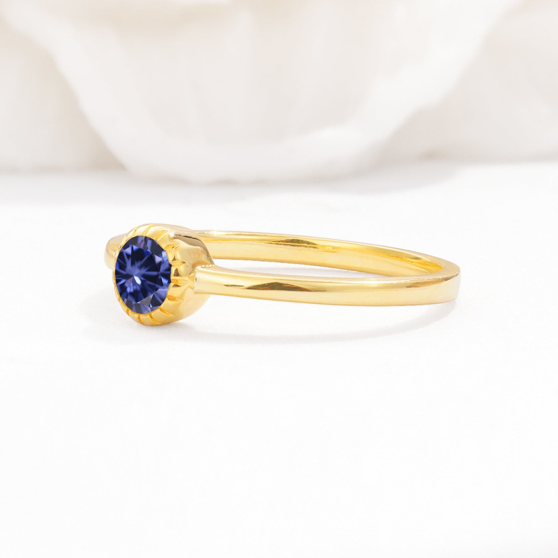 Minimalist Round Cut Bezel Set Solitaire Tanzanite Engagement Ring - Additional view