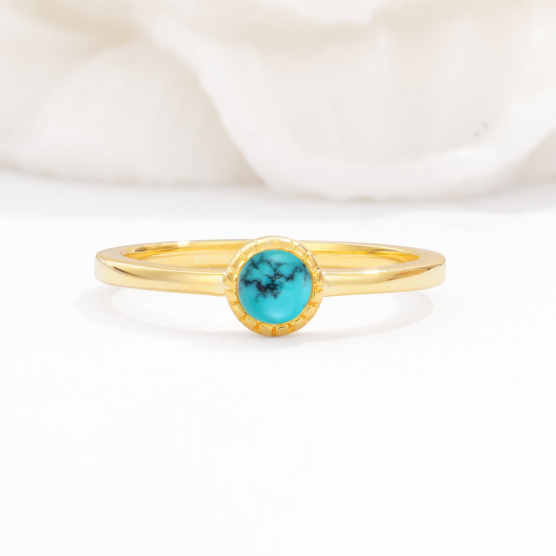 Minimalist Round Cut Bezel Set Solitaire Turquoise Engagement Ring - Additional view