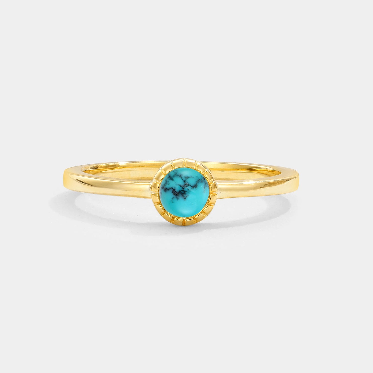 Minimalist Round Cut Bezel Set Solitaire Turquoise Engagement Ring