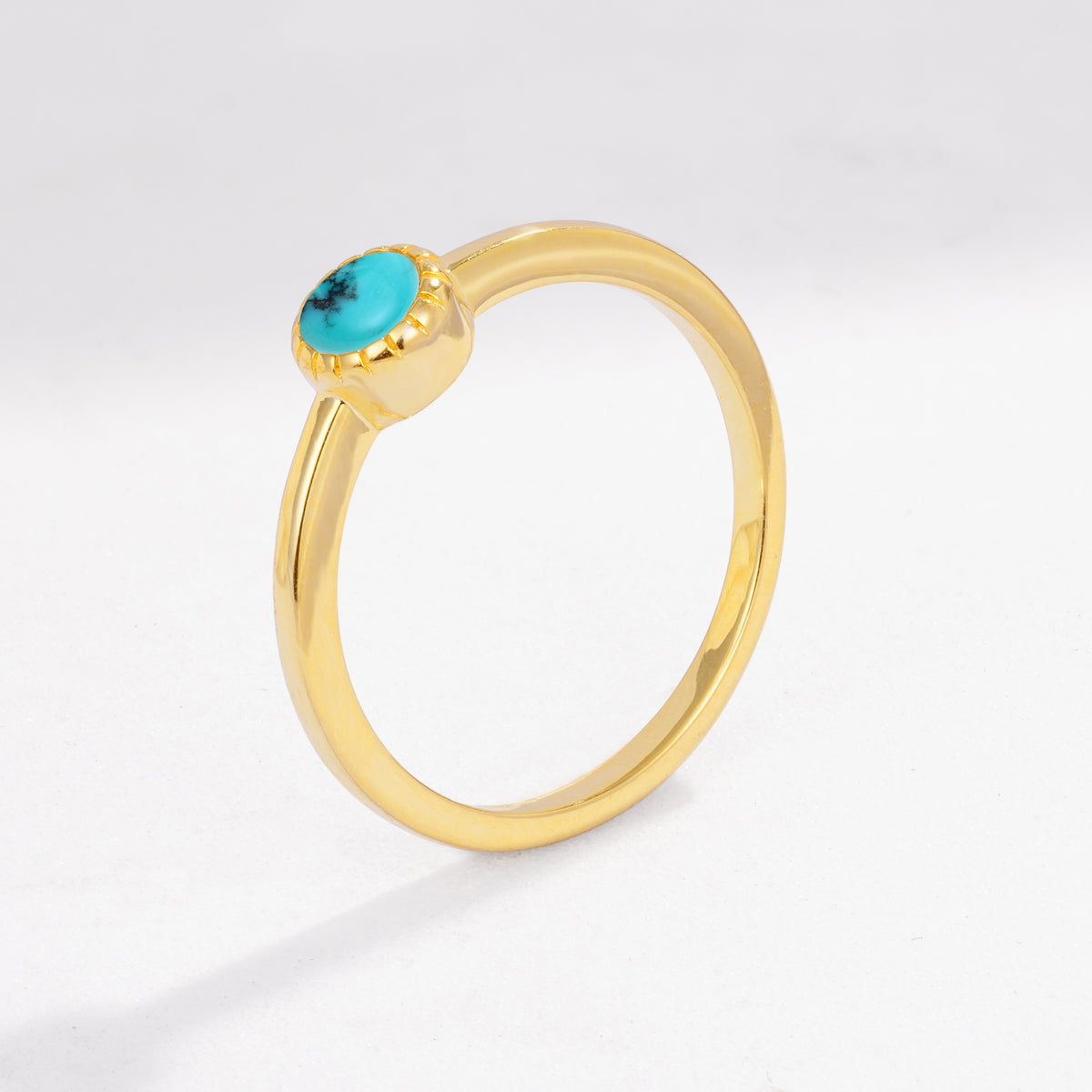 Minimalist Round Cut Bezel Set Solitaire Turquoise Engagement Ring - Additional view