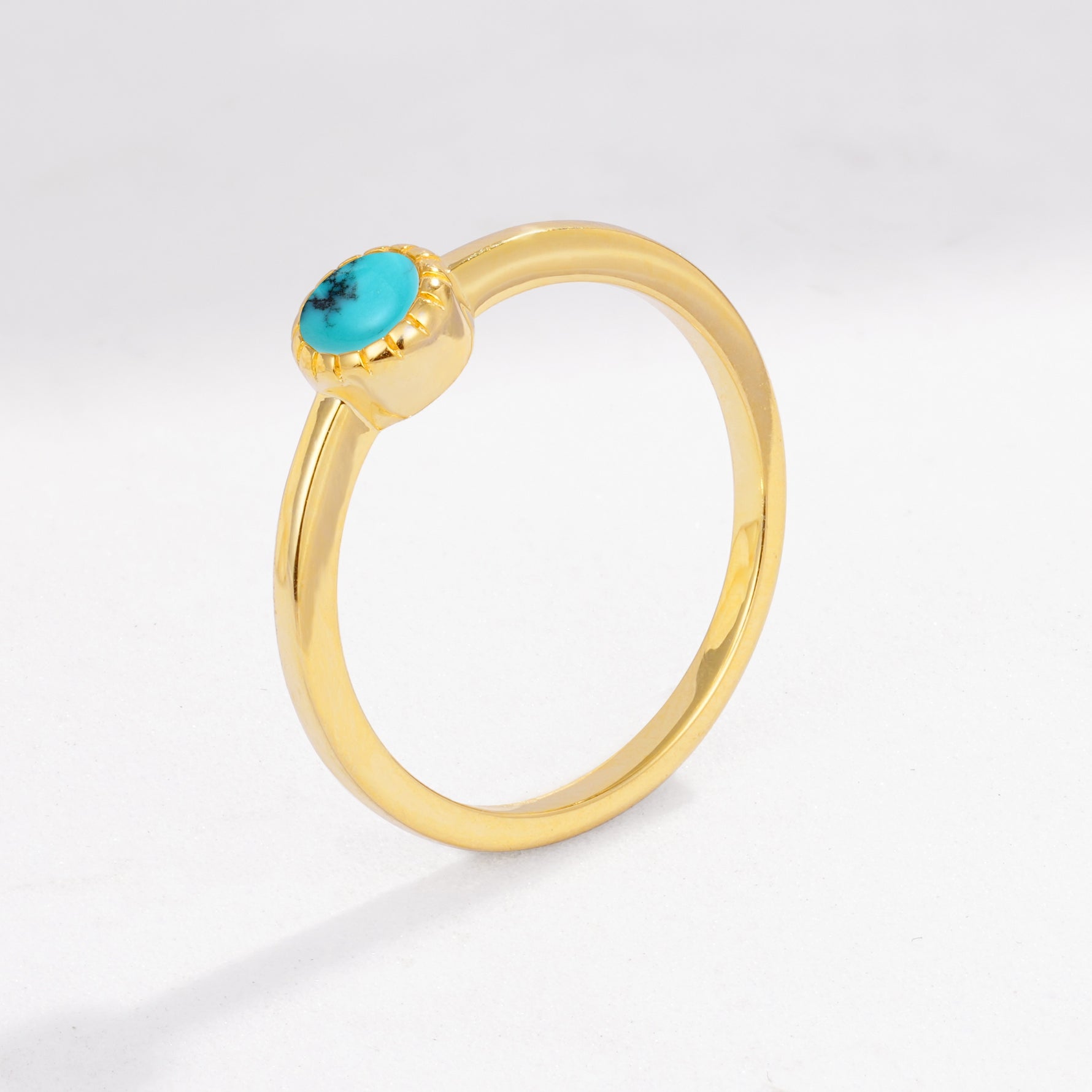 Minimalist Round Cut Bezel Set Solitaire Turquoise Engagement Ring - Additional view