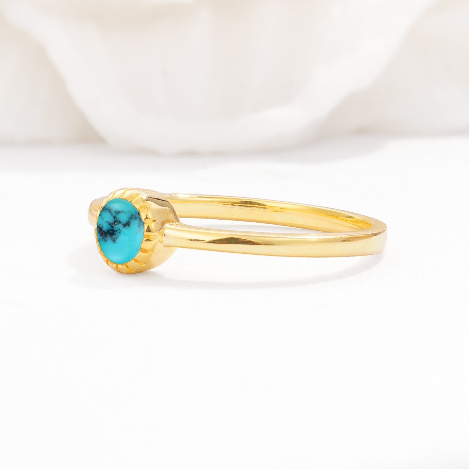 Minimalist Round Cut Bezel Set Solitaire Turquoise Engagement Ring - Additional view