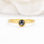 Minimalist Round Cut Bezel Set Solitaire Black Rutilated Quartz Engagement Ring - Additional view