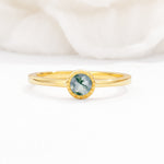 Minimalist Round Cut Bezel Set Solitaire Moss Agate Engagement Ring - Additional view