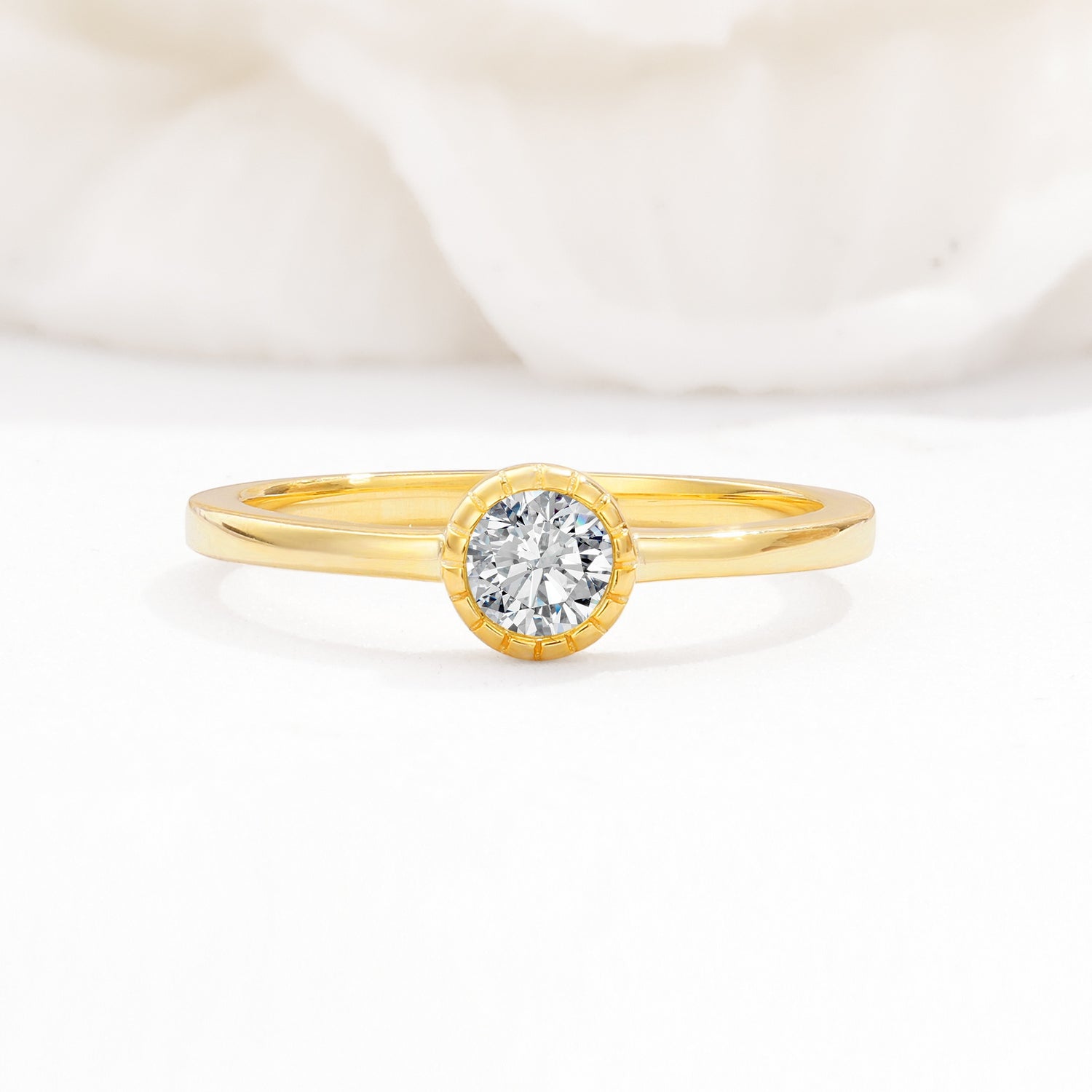 Minimalist Round Cut Bezel Set Solitaire Lab Diamond Engagement Ring - Additional view
