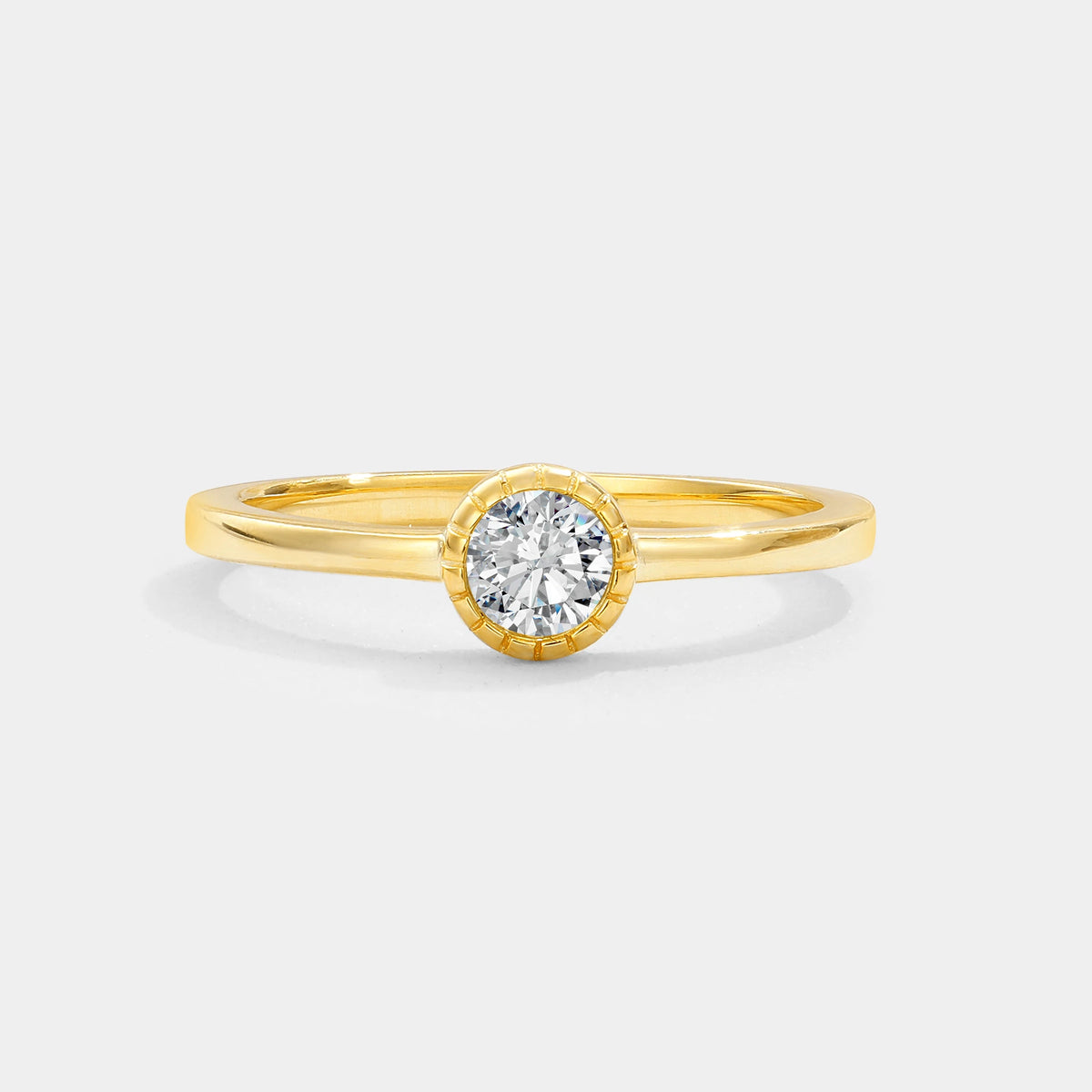 Minimalist Round Cut Bezel Set Solitaire Lab Diamond Engagement Ring