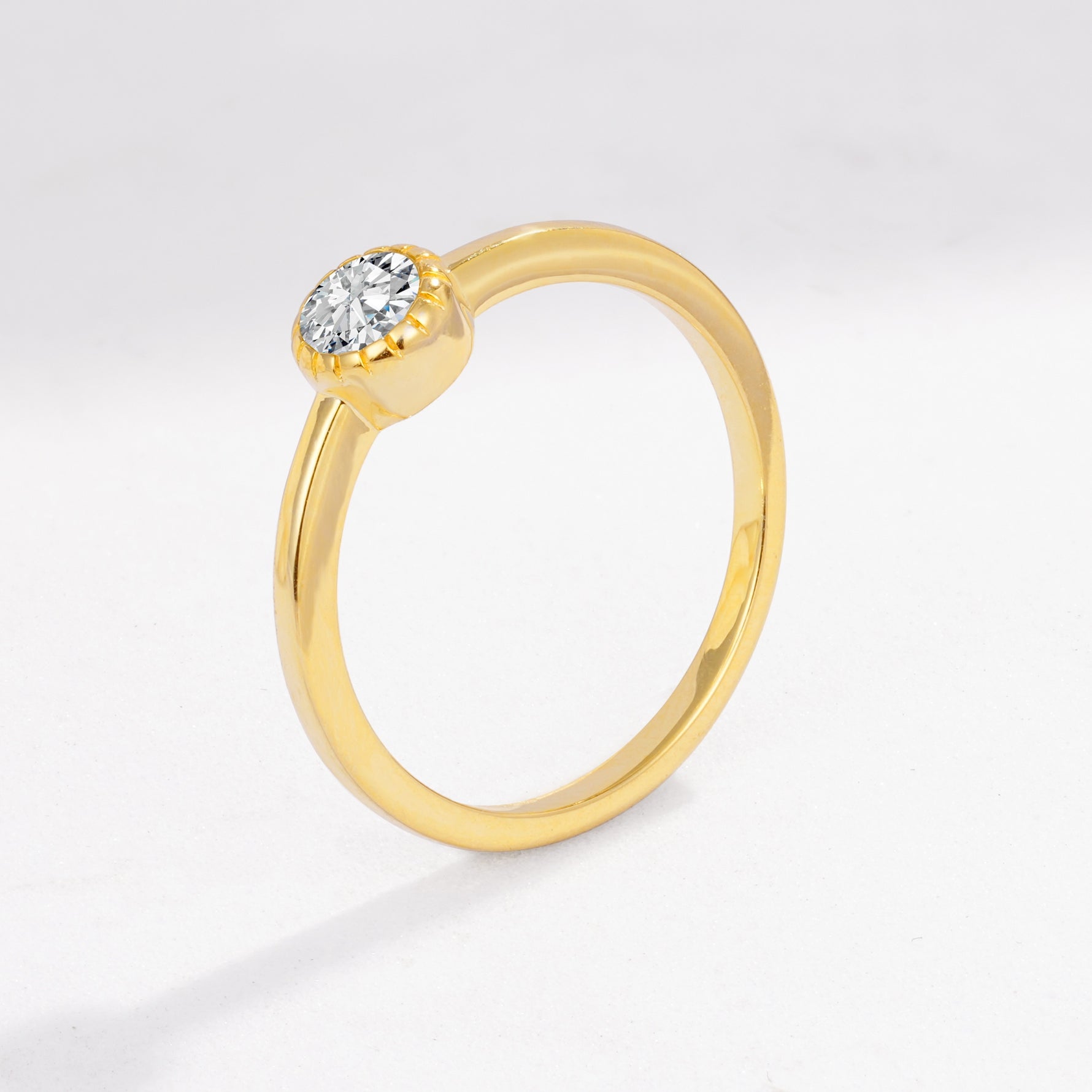 Minimalist Round Cut Bezel Set Solitaire Lab Diamond Engagement Ring - Additional view
