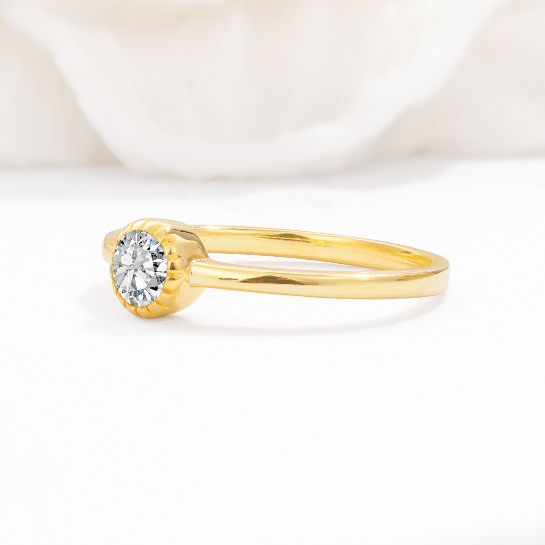 Minimalist Round Cut Bezel Set Solitaire Lab Diamond Engagement Ring - Additional view