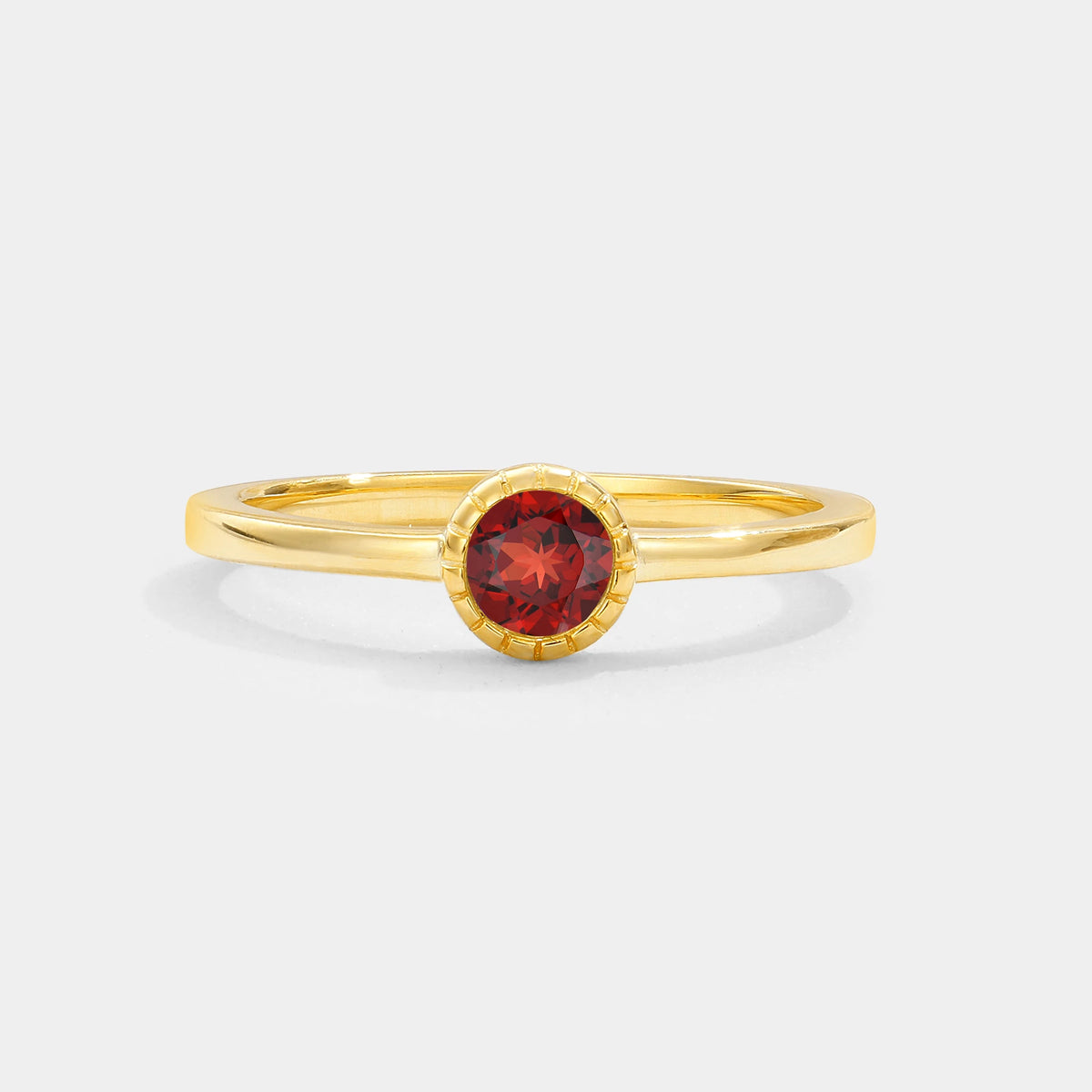 Minimalist Round Cut Bezel Set Solitaire Garnet Engagement Ring
