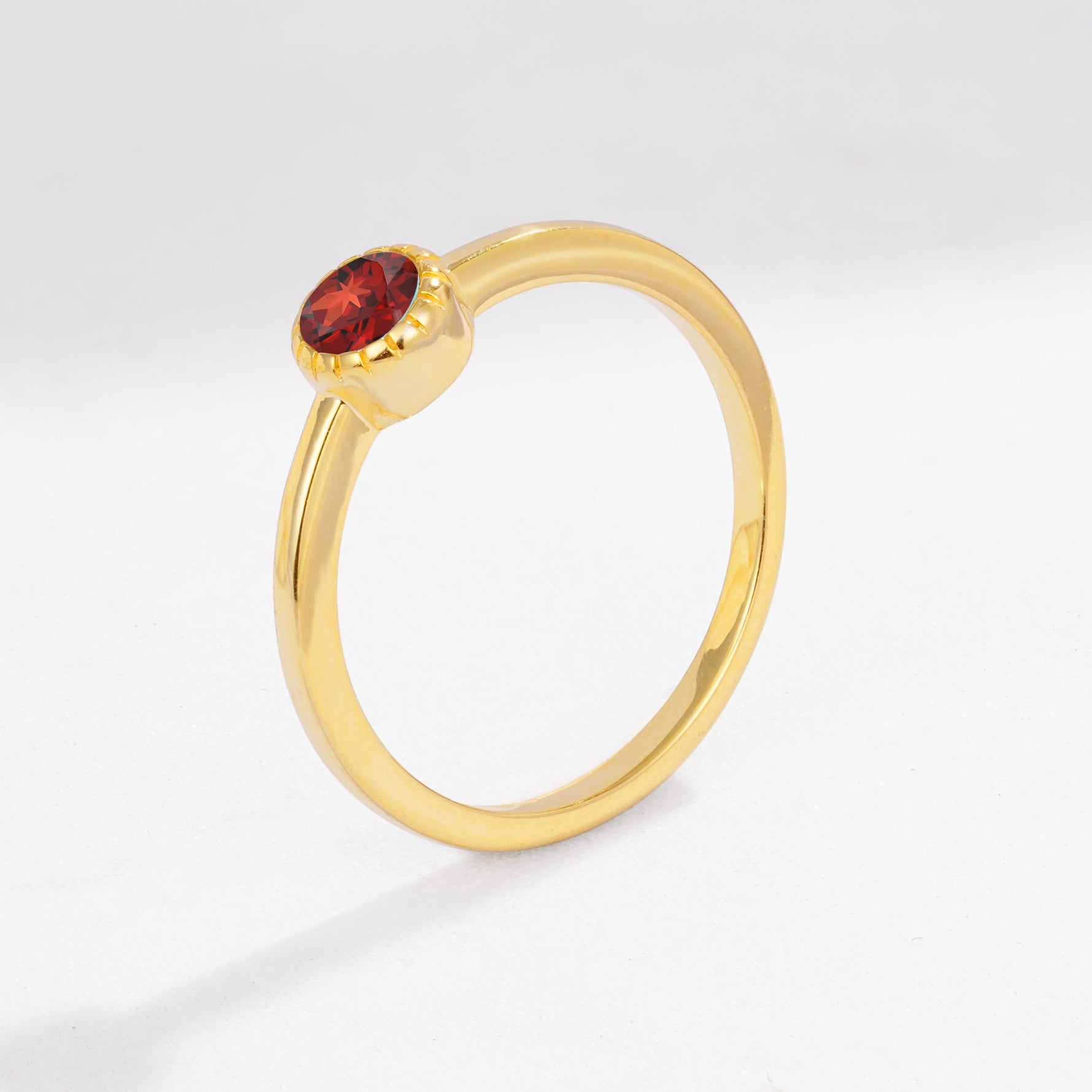 Minimalist Round Cut Bezel Set Solitaire Garnet Engagement Ring - Additional view