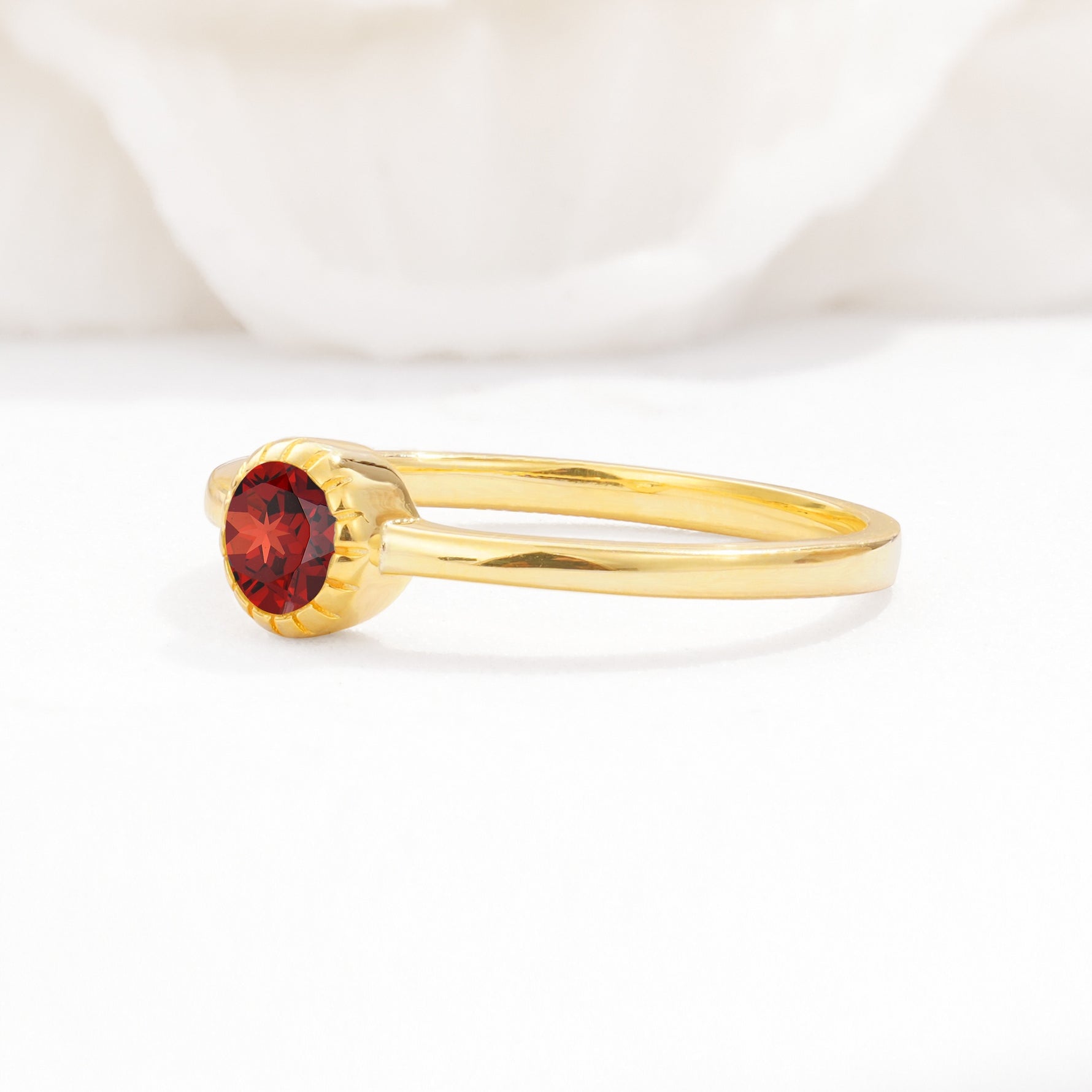 Minimalist Round Cut Bezel Set Solitaire Garnet Engagement Ring - Additional view