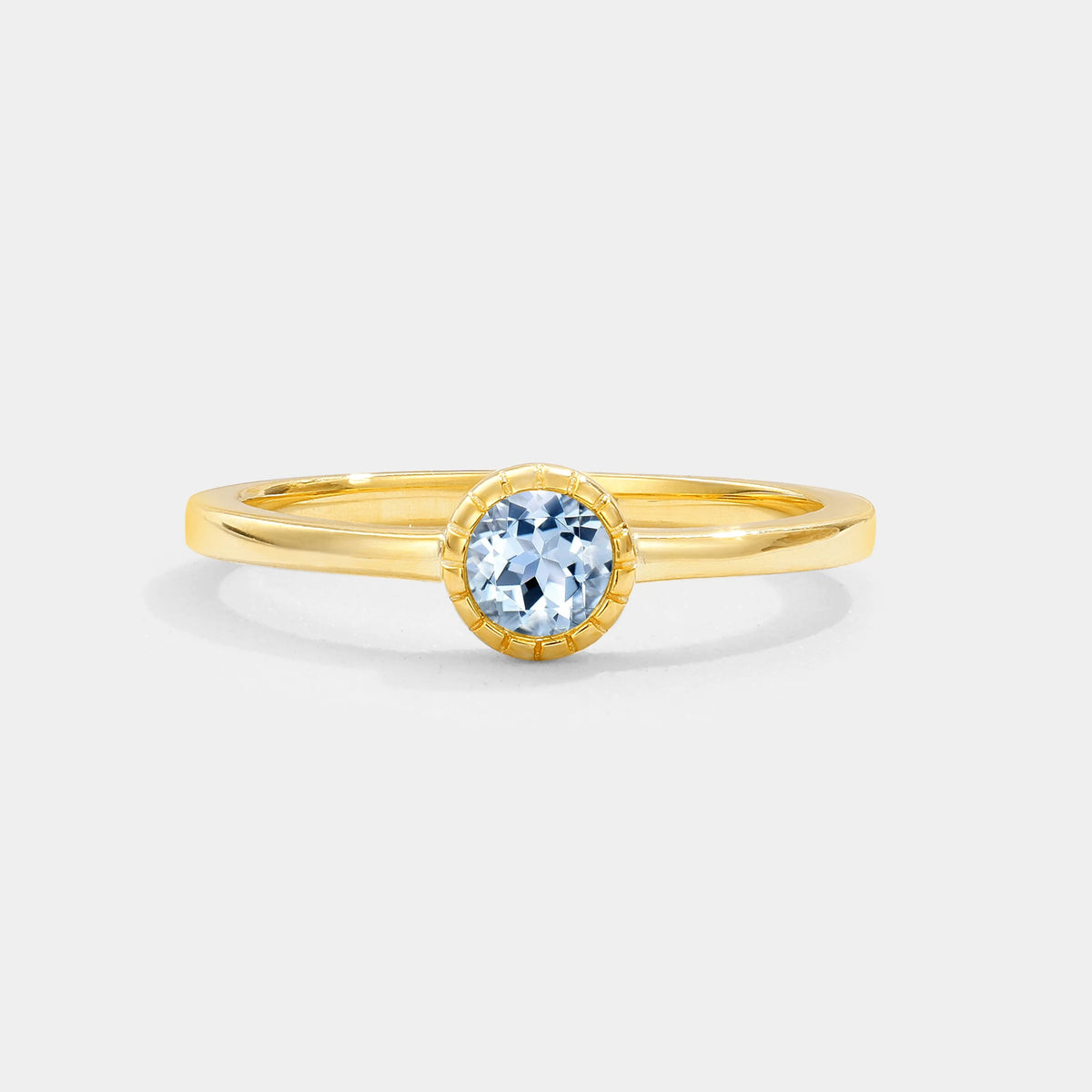 Minimalist Round Cut Bezel Set Solitaire Aquamarine Engagement Ring