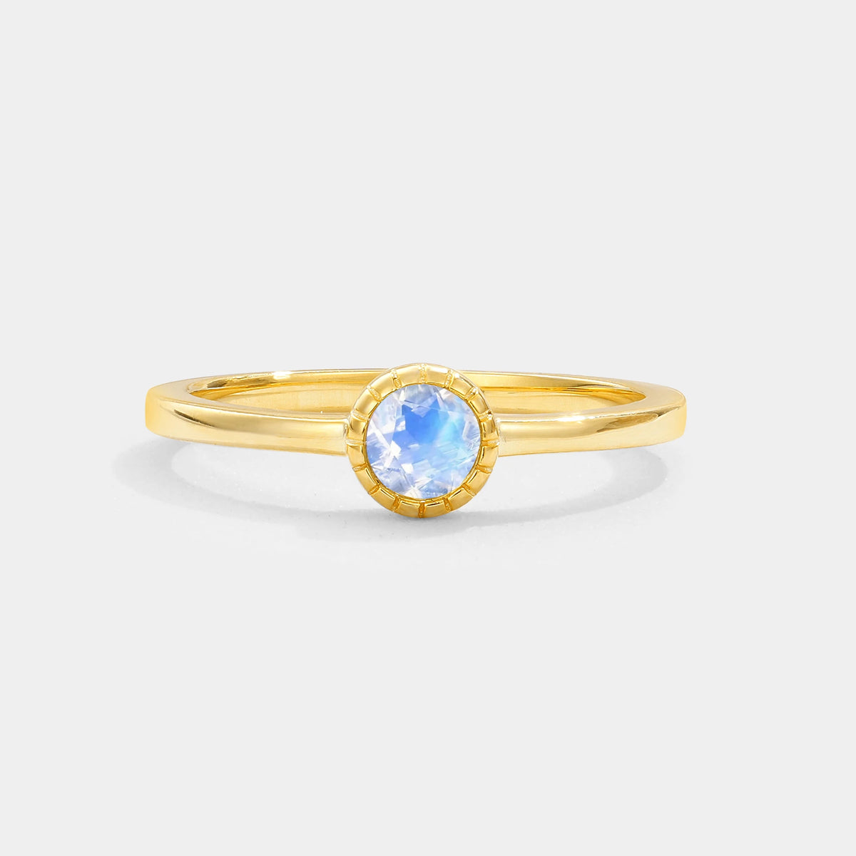 Minimalist Round Cut Bezel Set Solitaire Moonstone Engagement Ring