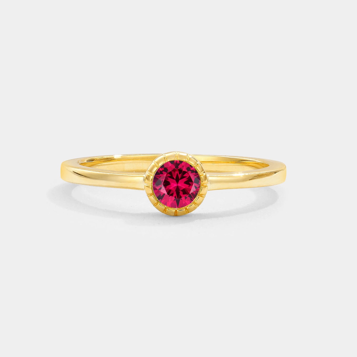 Minimalist Round Cut Bezel Set Solitaire Ruby Engagement Ring