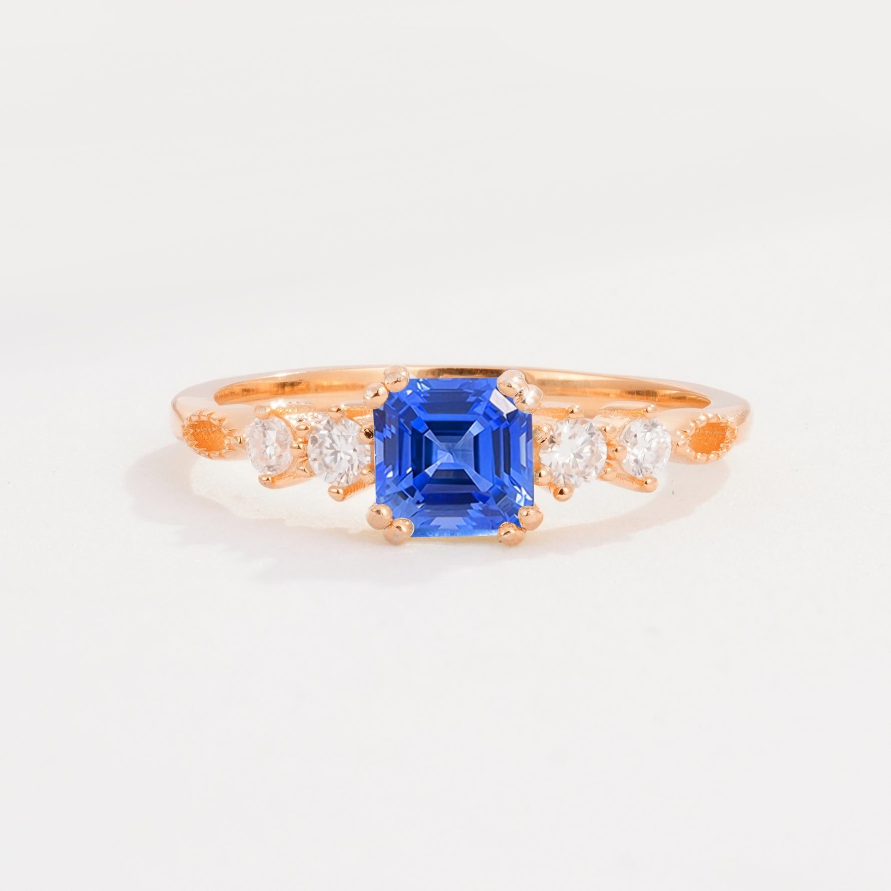 Classic Asscher Cut Side Accent Solitaire Sapphire Engagement Ring - Additional view
