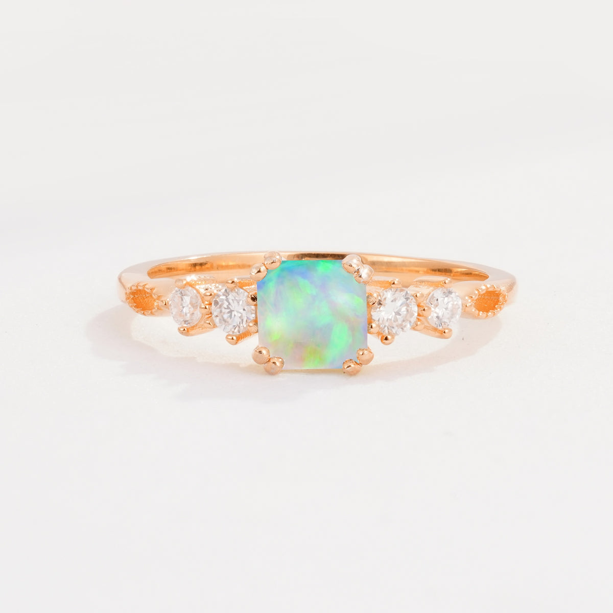 Classic Asscher Cut Side Accent Solitaire Fire Opal Engagement Ring - Additional view