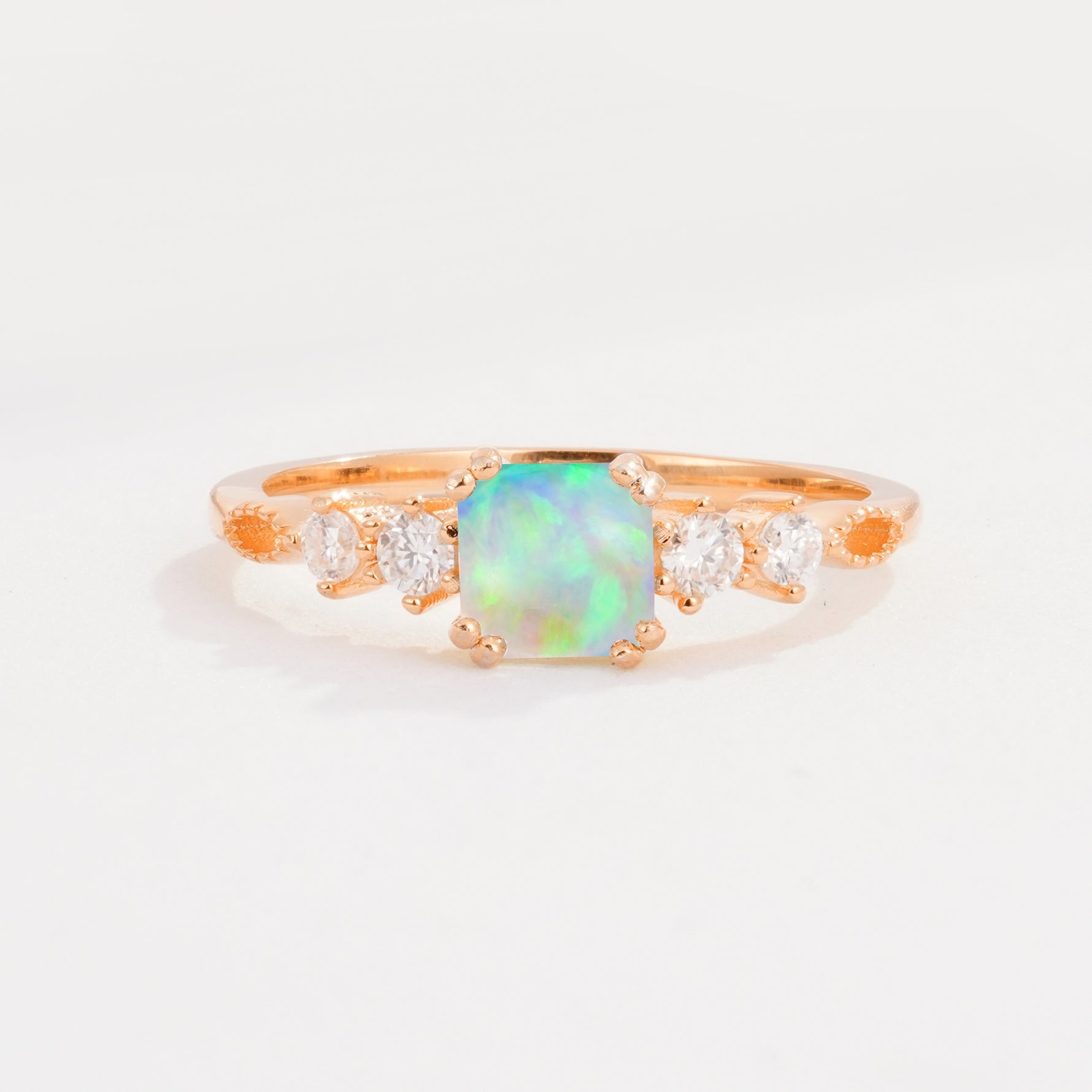 Classic Asscher Cut Side Accent Solitaire Fire Opal Engagement Ring - Additional view