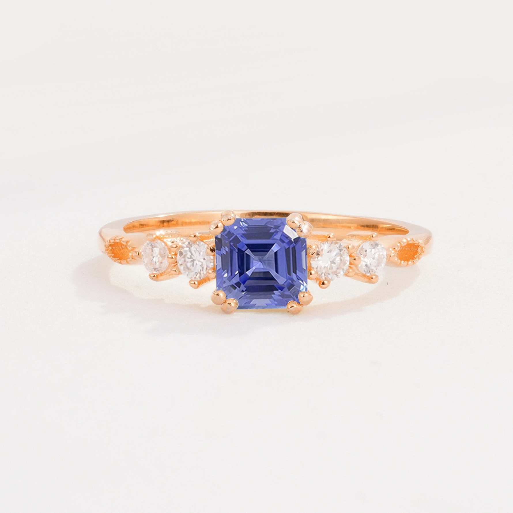Classic Asscher Cut Side Accent Solitaire Tanzanite Engagement Ring - Additional view