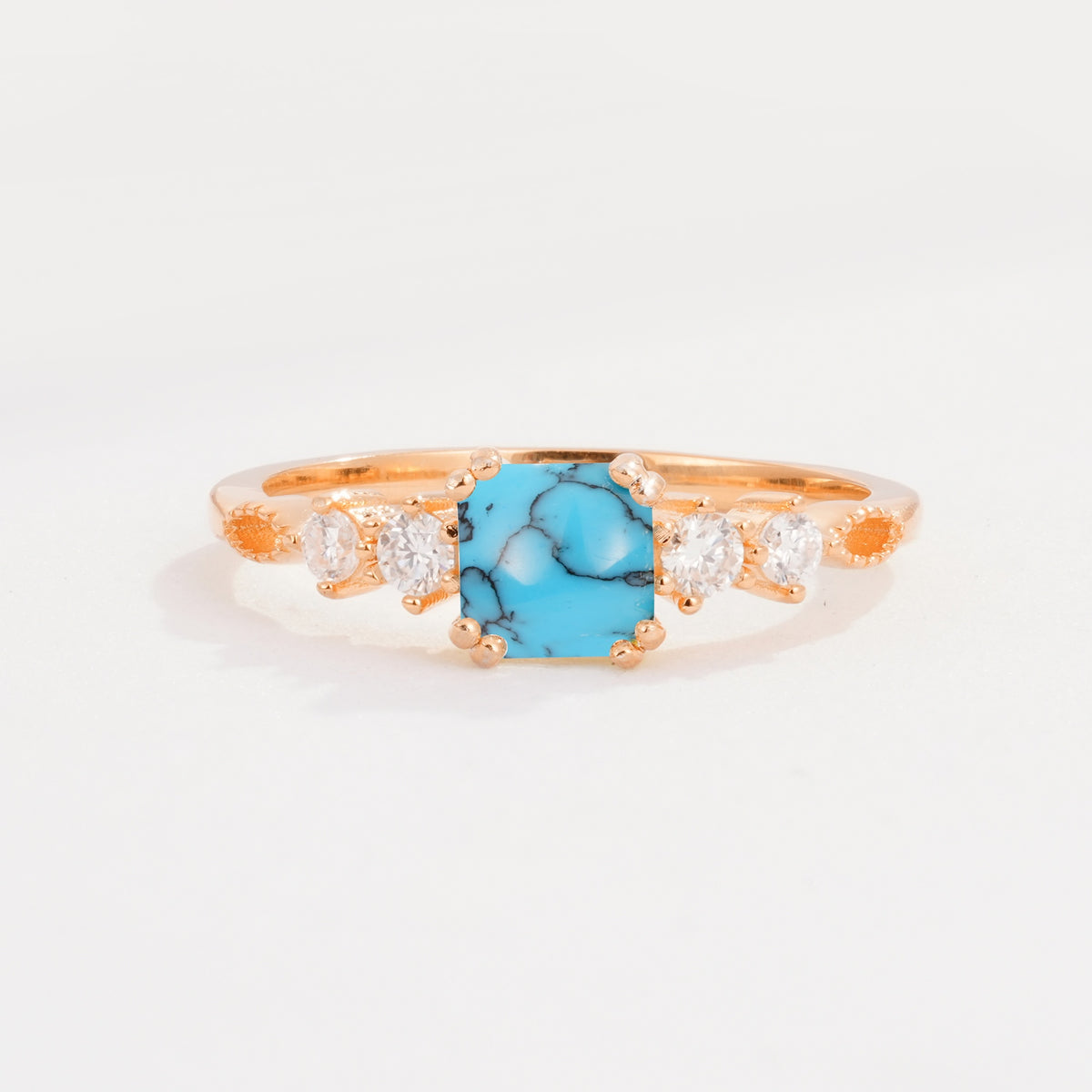 Classic Asscher Cut Side Accent Solitaire Turquoise Engagement Ring - Additional view