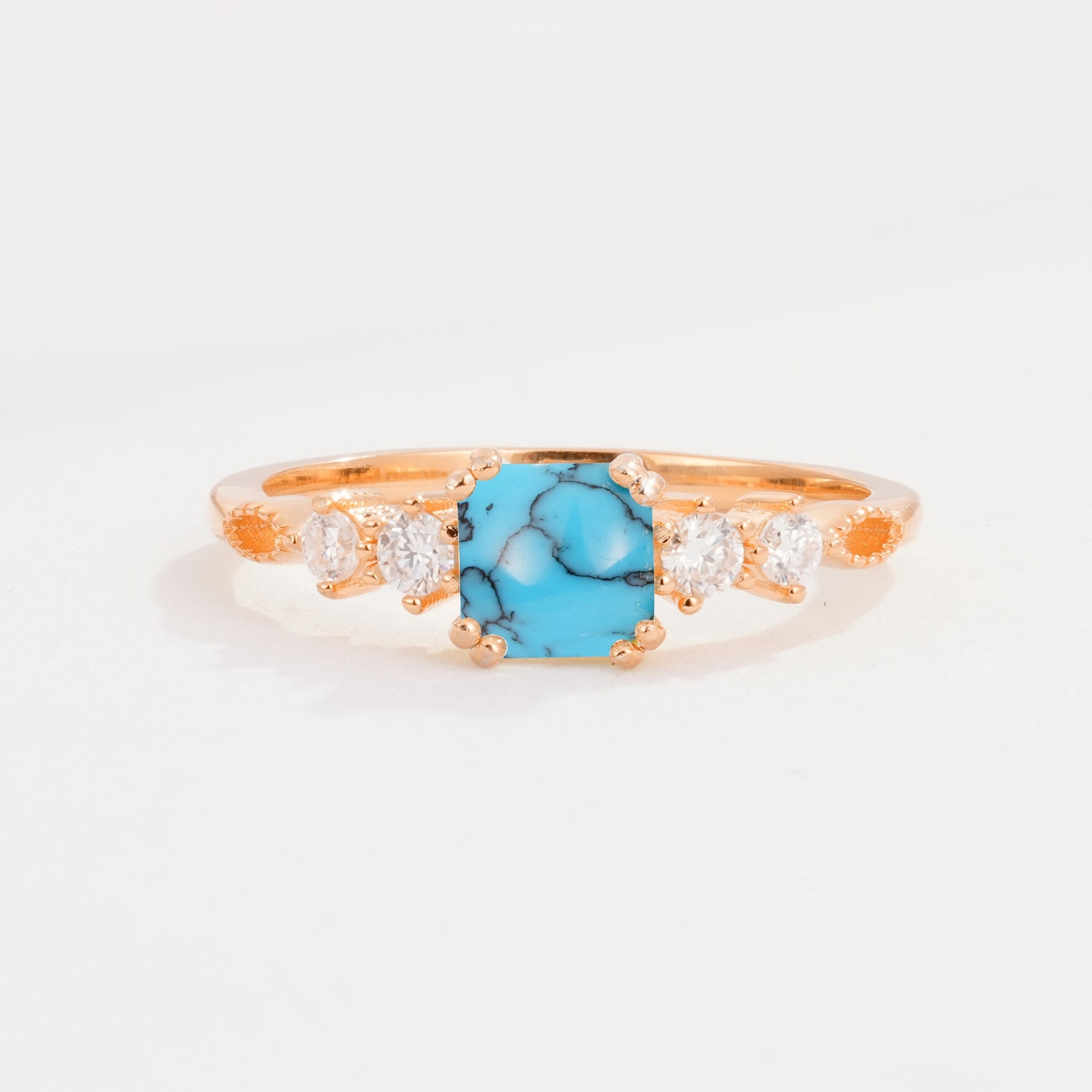 Classic Asscher Cut Side Accent Solitaire Turquoise Engagement Ring - Additional view