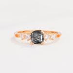 Classic Asscher Cut Side Accent Solitaire Black Rutilated Quartz Engagement Ring - Additional view