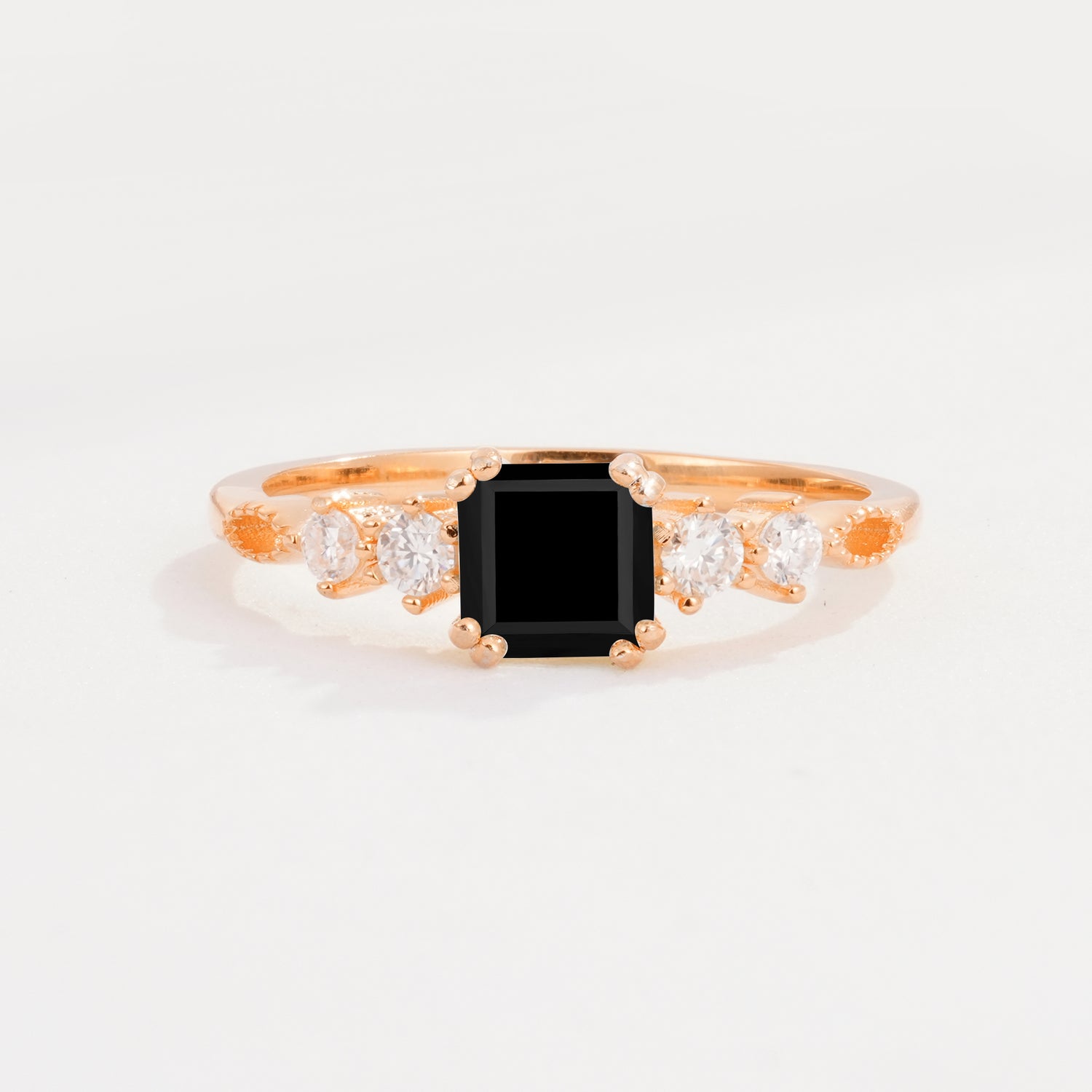 Luxury Princess Cut Black Onyx Engagement  Ring