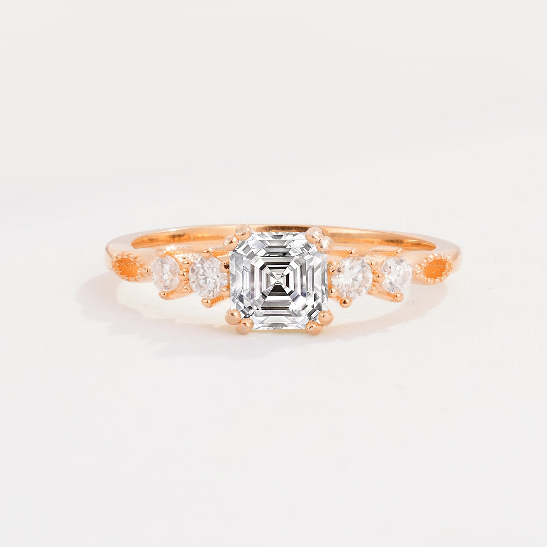 Classic Asscher Cut Side Accent Solitaire Lab Diamond Engagement Ring - Additional view