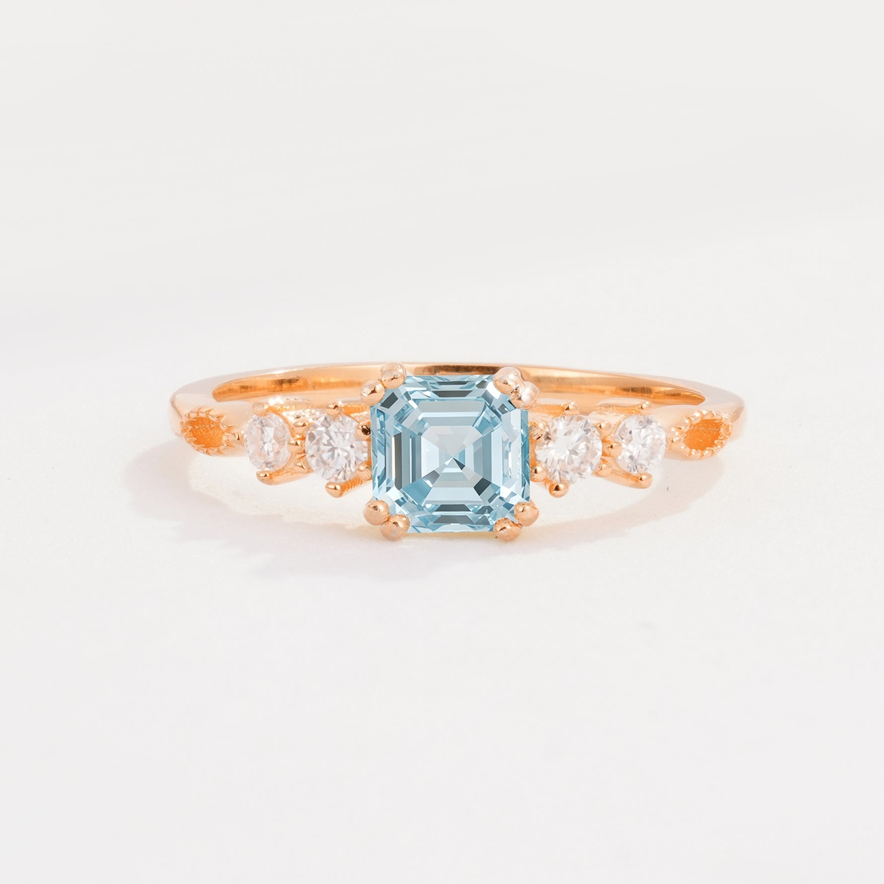 Classic Asscher Cut Side Accent Solitaire Aquamarine Engagement Ring - Additional view