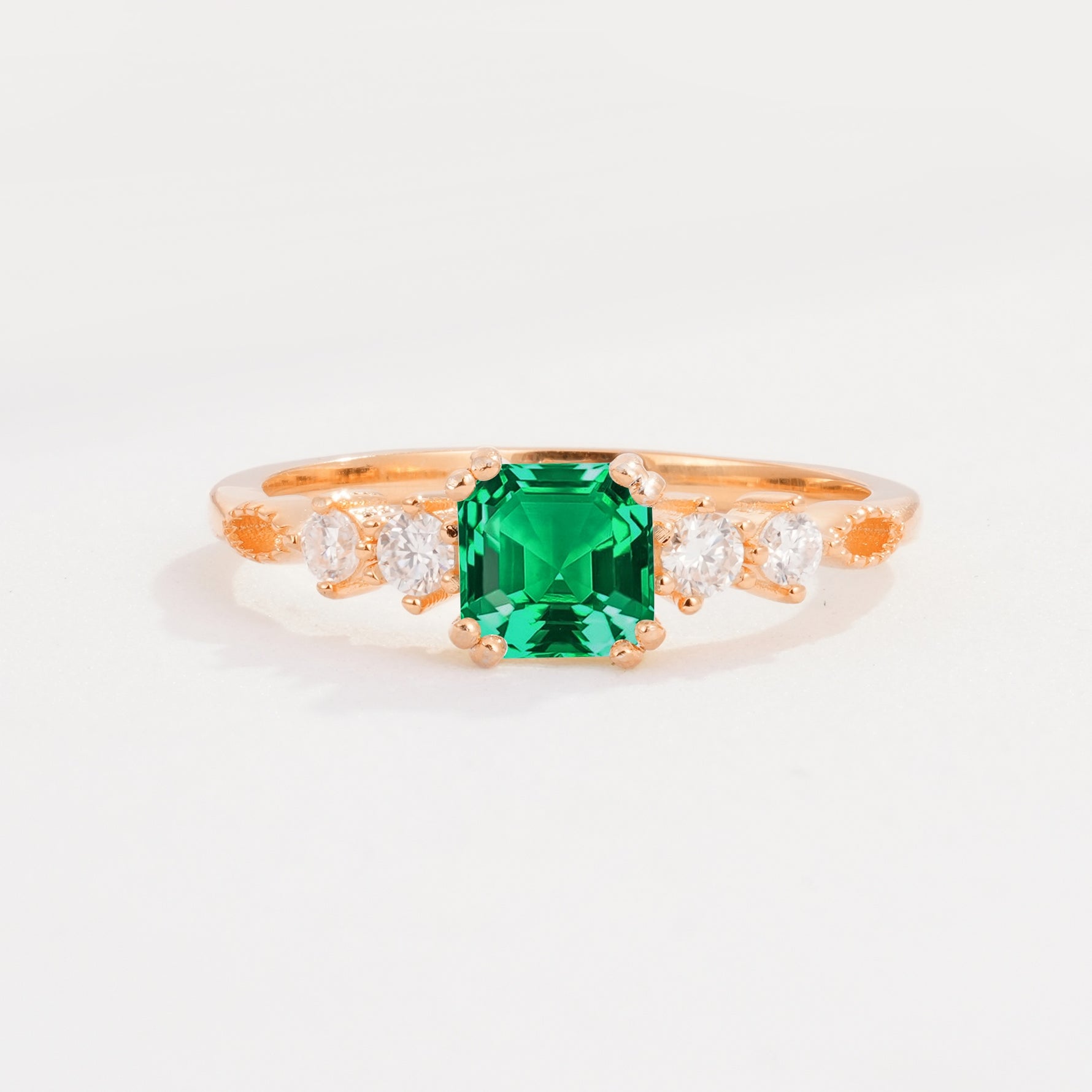 Classic Asscher Cut Side Accent Solitaire Emerald Engagement Ring - Additional view