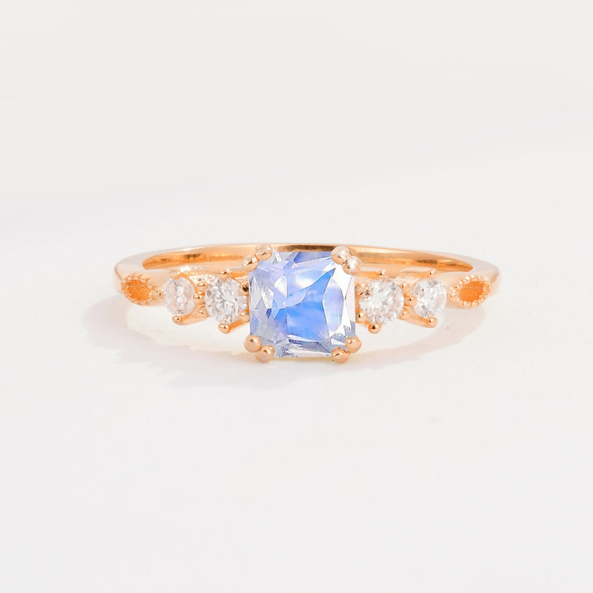 Classic Asscher Cut Side Accent Solitaire Moonstone Engagement Ring - Additional view