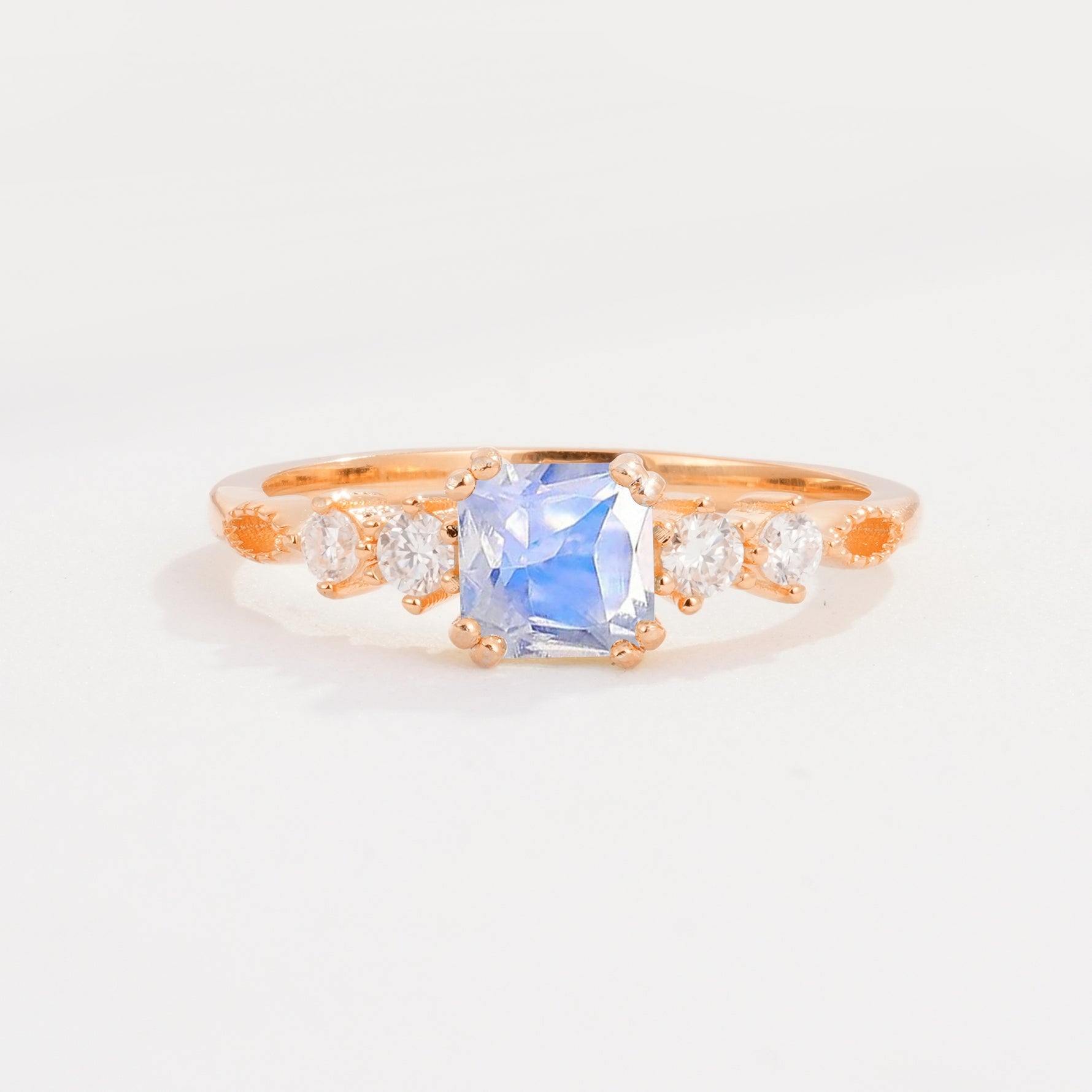 Classic Asscher Cut Side Accent Solitaire Moonstone Engagement Ring - Additional view