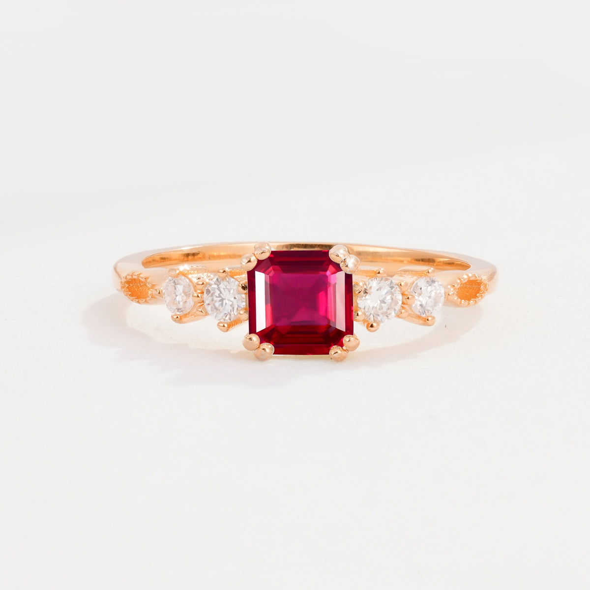 Classic Asscher Cut Side Accent Solitaire Ruby Engagement Ring - Additional view