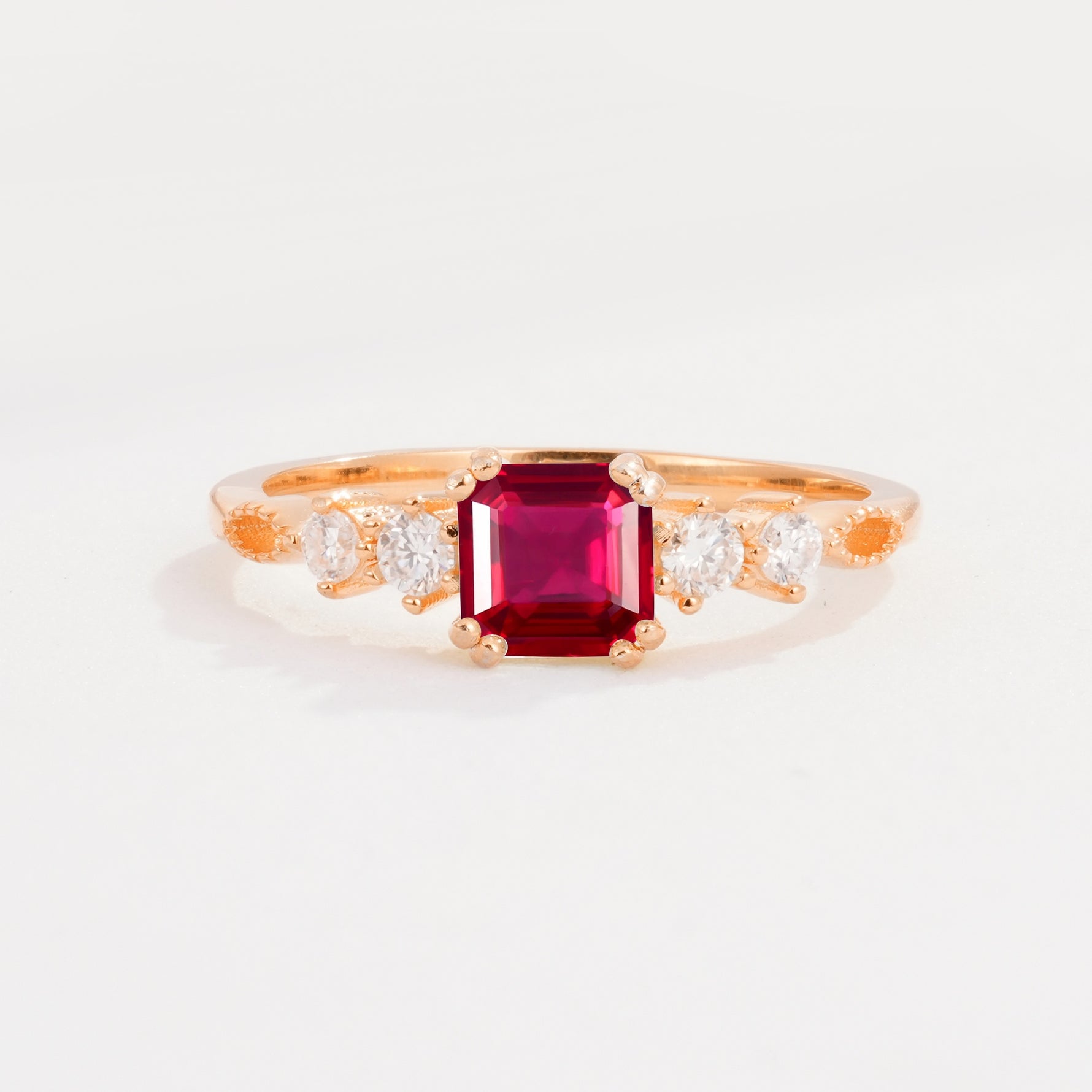 Classic Asscher Cut Side Accent Solitaire Ruby Engagement Ring - Additional view
