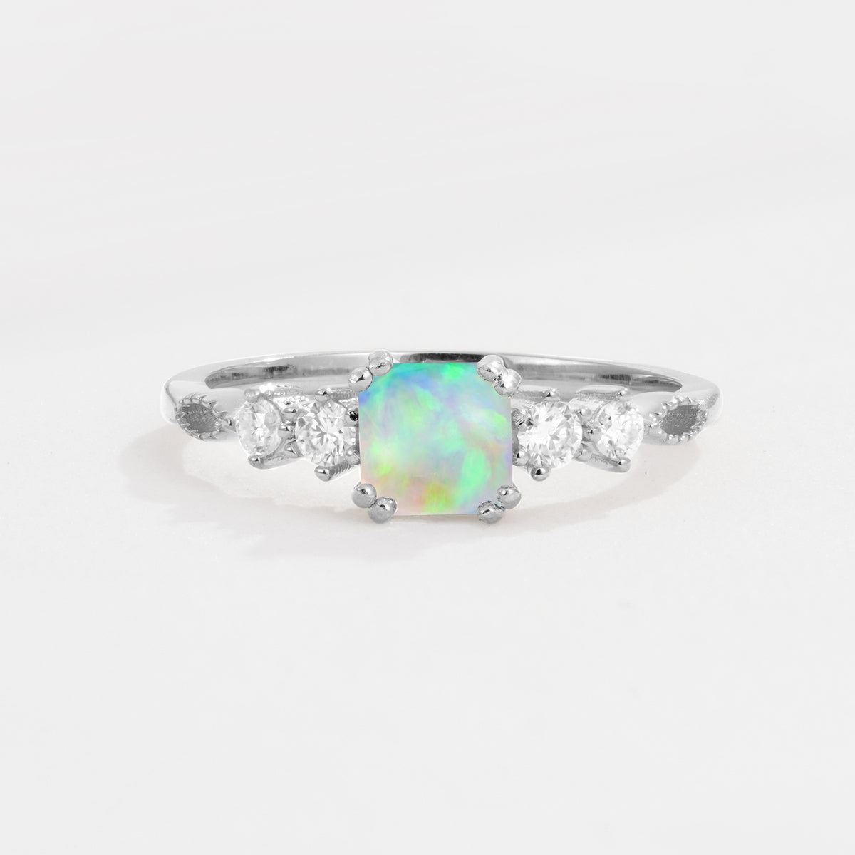 Classic Asscher Cut Side Accent Solitaire Fire Opal Engagement Ring - Additional view