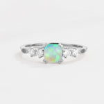 Classic Asscher Cut Side Accent Solitaire Fire Opal Engagement Ring - Additional view