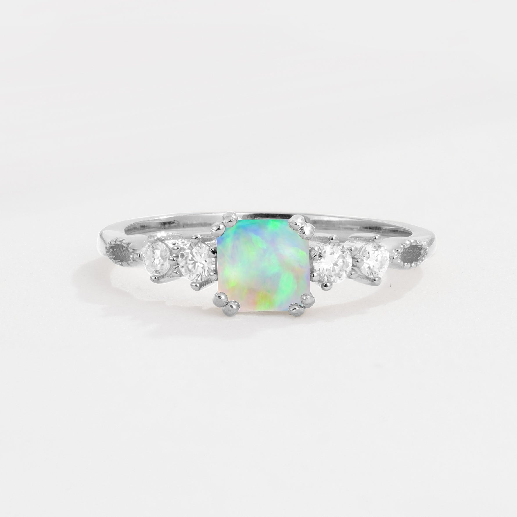 Classic Asscher Cut Side Accent Solitaire Fire Opal Engagement Ring - Additional view