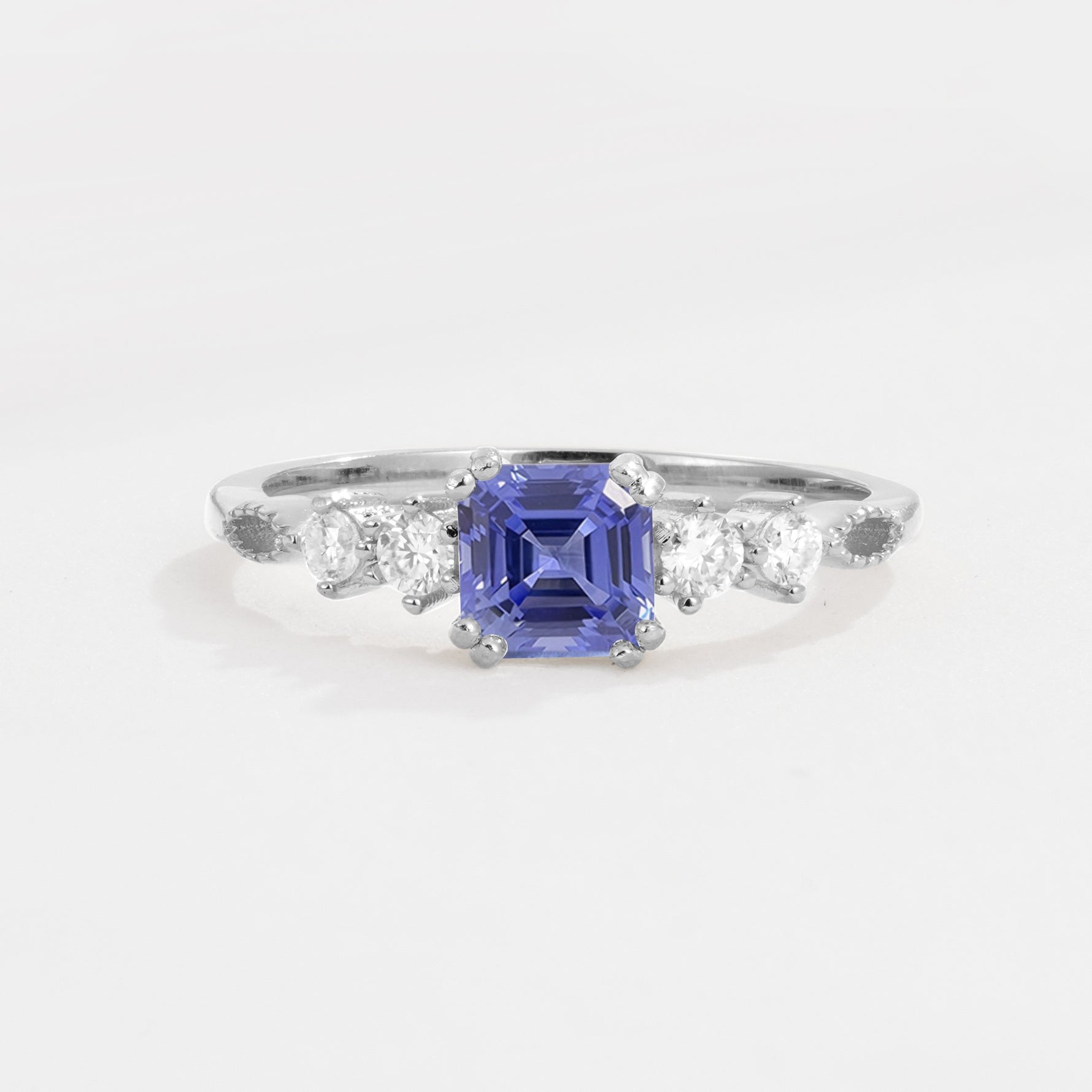 Classic Asscher Cut Side Accent Solitaire Tanzanite Engagement Ring - Additional view